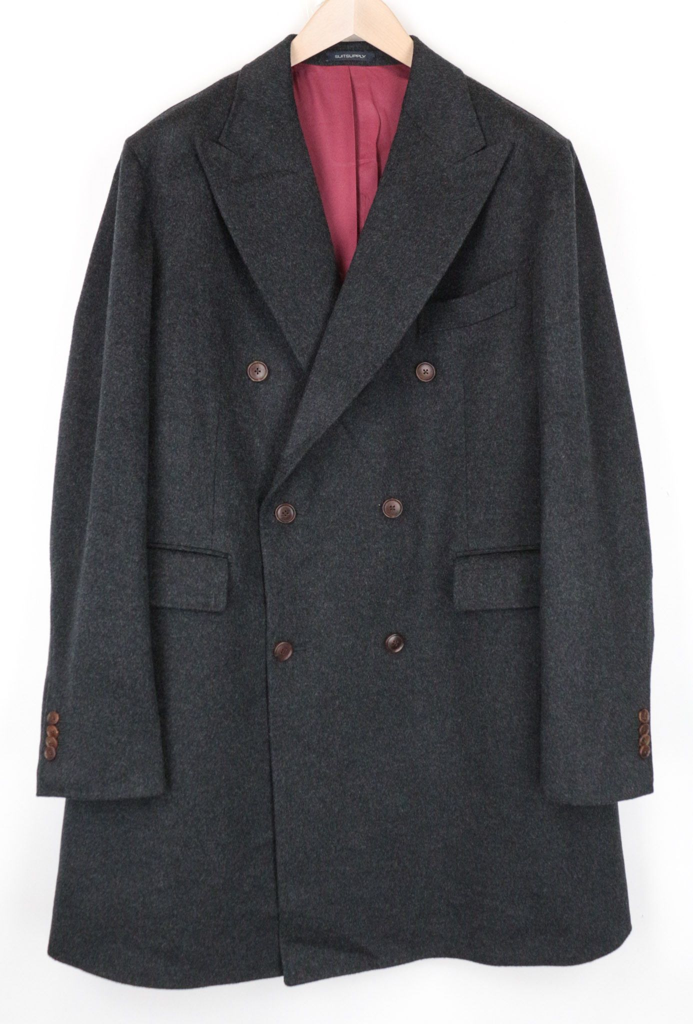 Image of Suitsupply Bleecker Uk52S Dark Grey Two-Row Wool Mid-Lengthcoat 68841, Men's (Size 2XL)