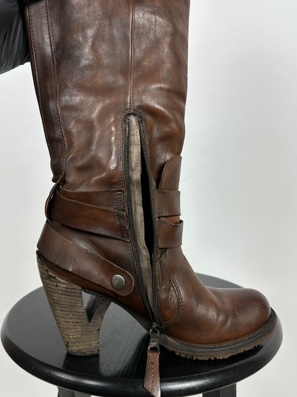 A.S.98 A.S.98. Airstep Brown Leather Knee High Boots Moto Style Size US 9 / IT 39 - 22 Thumbnail