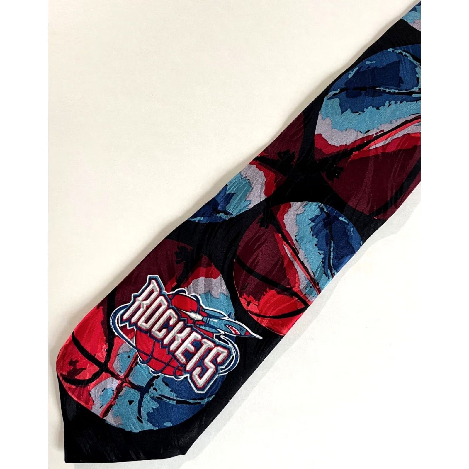 NBA NOS Vintage 90s NBA Houston Rockets Silk Tie RM Sport Ralph Marlin Made in USA Size ONE SIZE - 3 Thumbnail