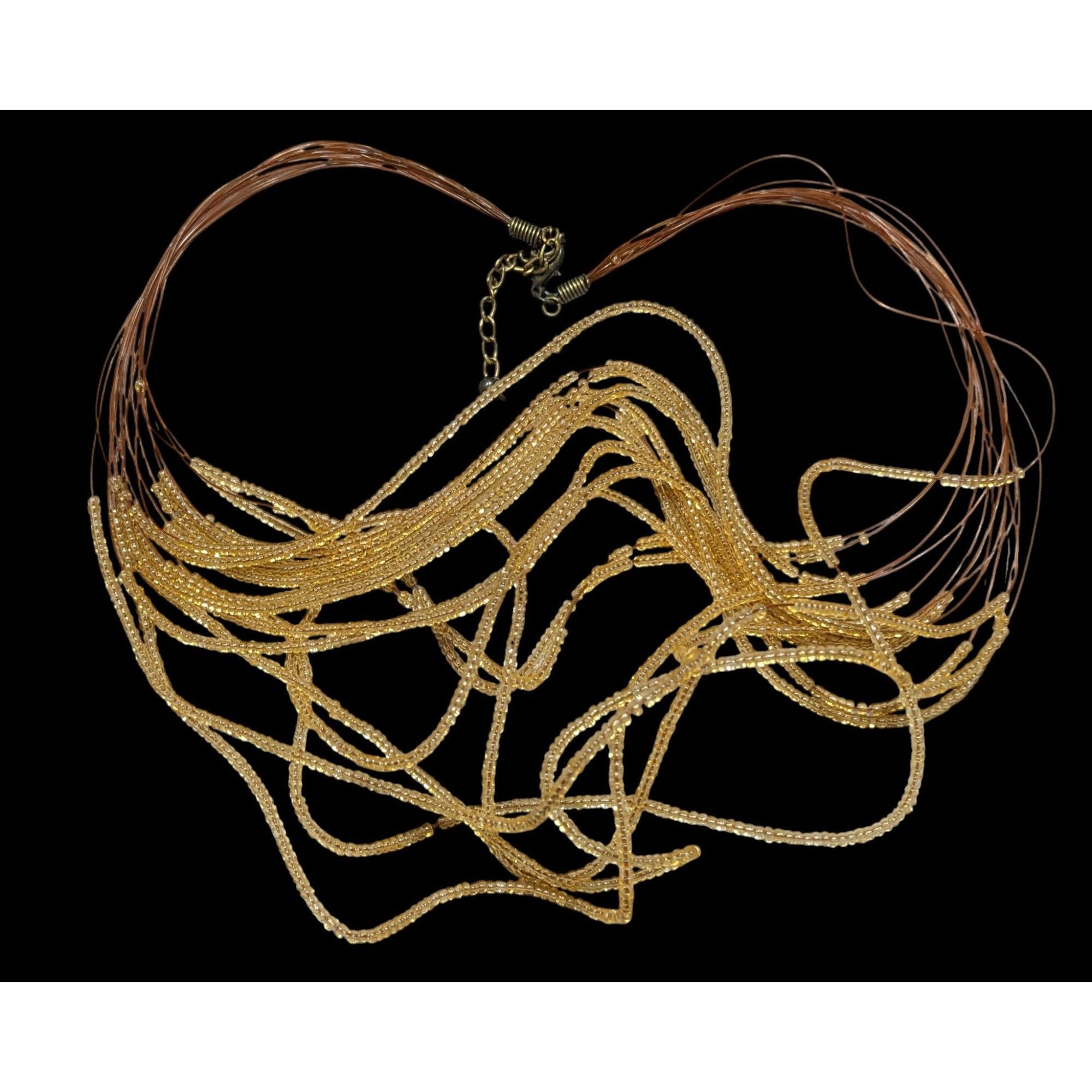 Other Golden Glass Multi-Strand Beaded Necklace On Copper Tone Bea Size ONE SIZE - 1 Thumbnail