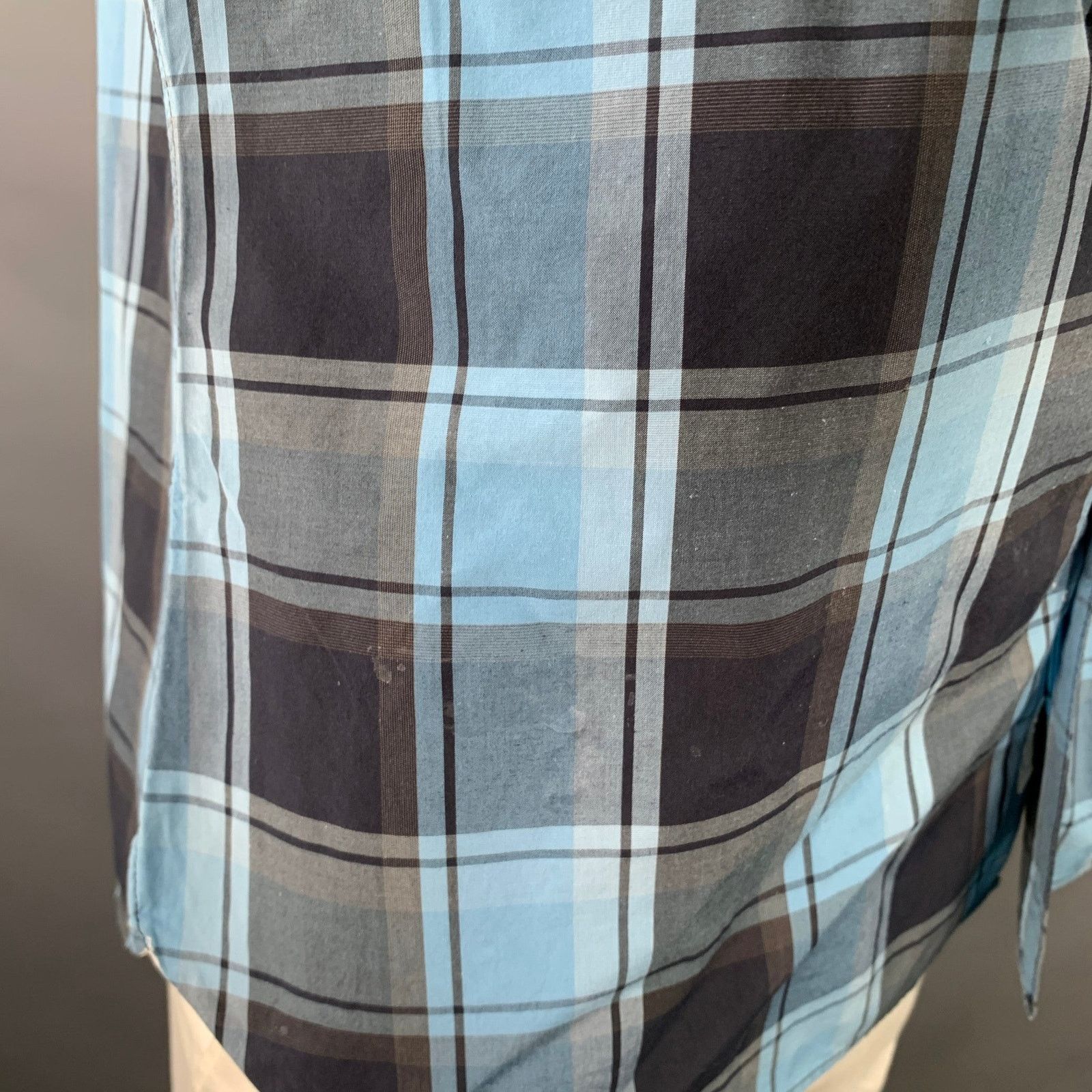 Todd Snyder Blue Navy Checkered Cotton One Pocket Short Sleeve Shirt Size US XL / EU 56 / 4 - 5 Thumbnail