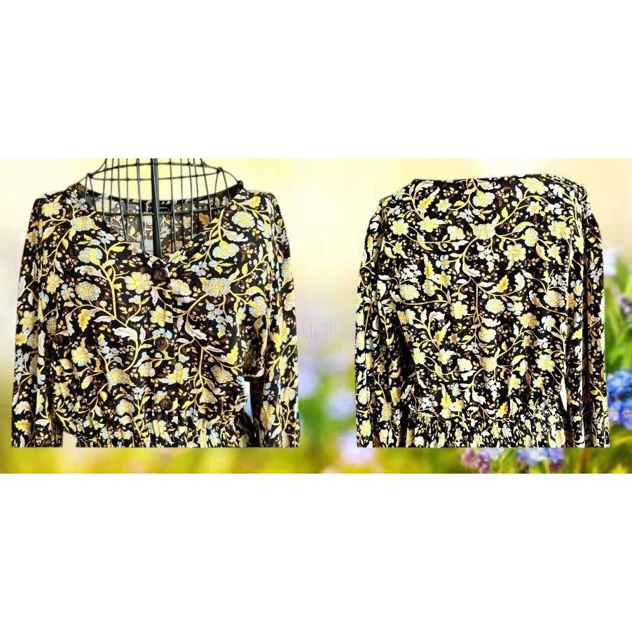 Other NWT Prettygarden Maxi Dress Large Yellow Black Floral Prairi Size L / US 10 / IT 46 - 10 Thumbnail