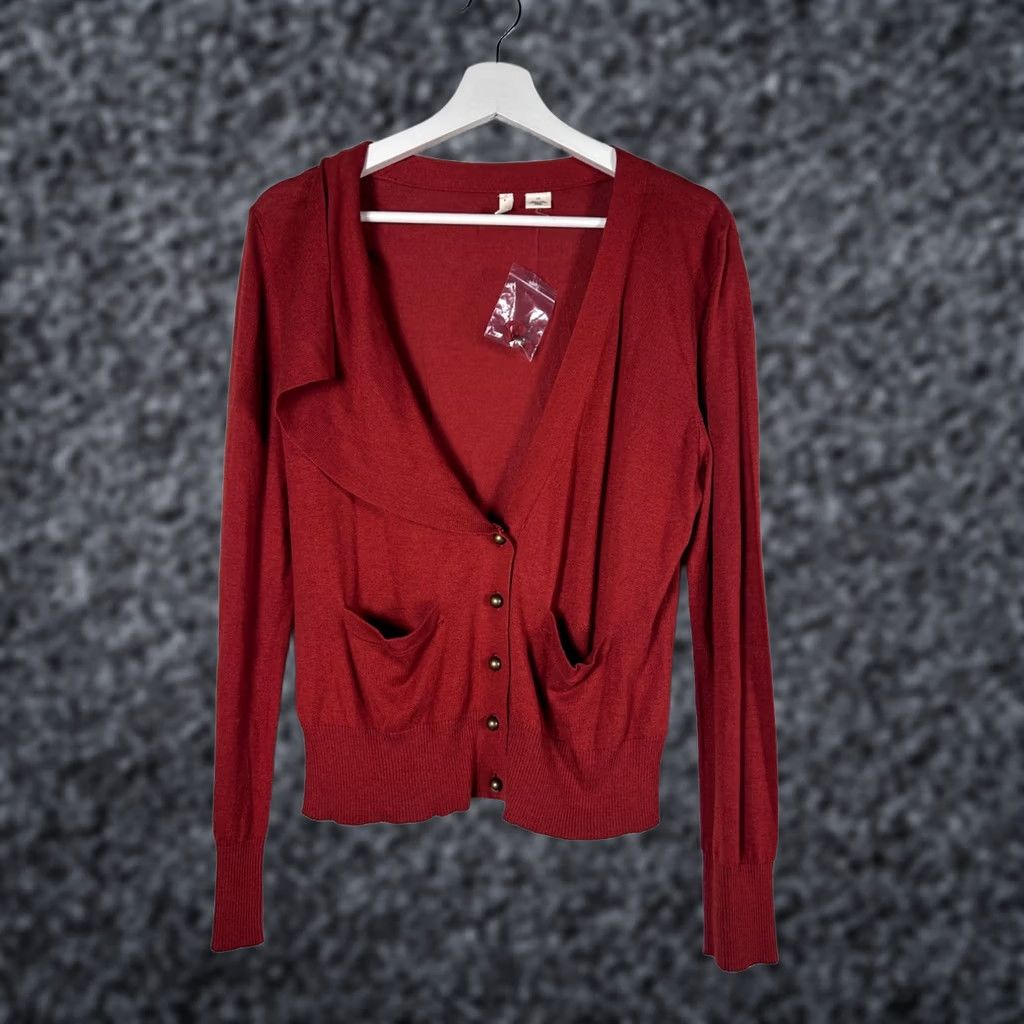 Anthropologie Anthropologie Moth Womens Button-Front Knit Cardigan Sweater Large Red Pockets NWOT Size L / US 10 / IT 46 - 1 Thumbnail