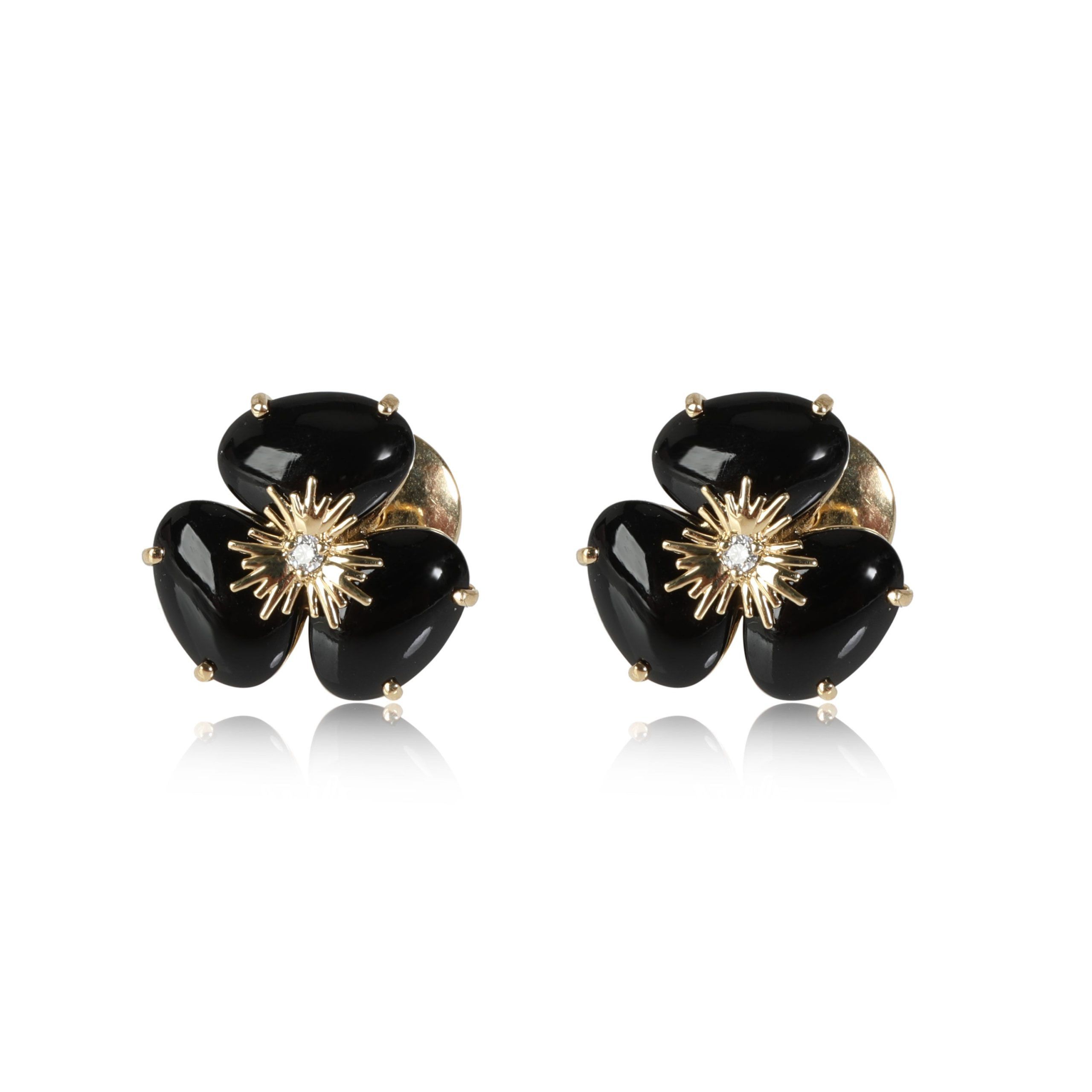 Other Black Quartz & Diamond Flower Earring in 18K Yellow Gold 0.03 CTW Size ONE SIZE - 1 Thumbnail