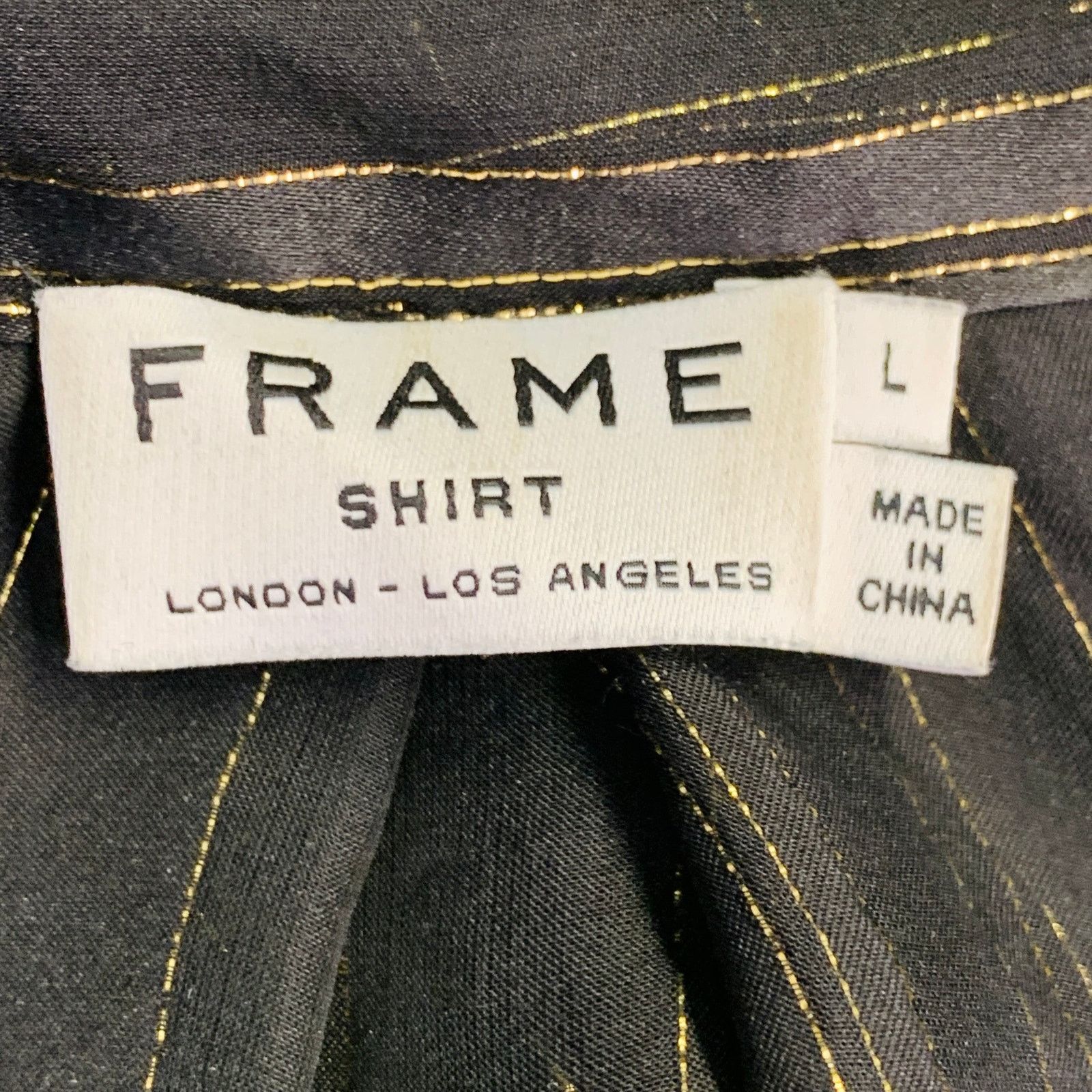 Frame FRAME Size L Black Gold Metallic Stripe Bow Button Up Blouse Size L / US 10 / IT 46 - 5 Thumbnail
