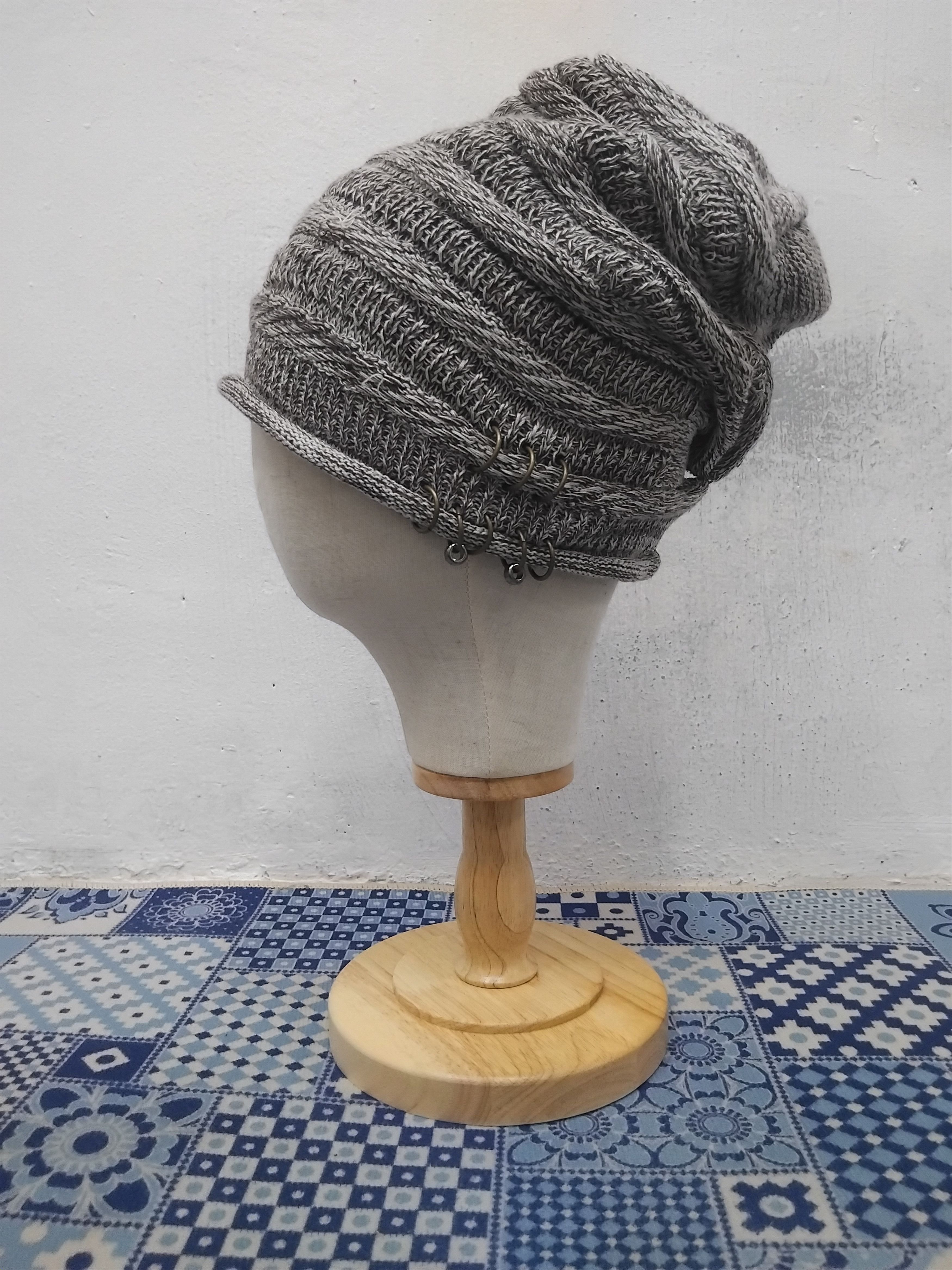 Japanese Brand 💥Earing punk rock grey beanie hat Size ONE SIZE - 5 Thumbnail