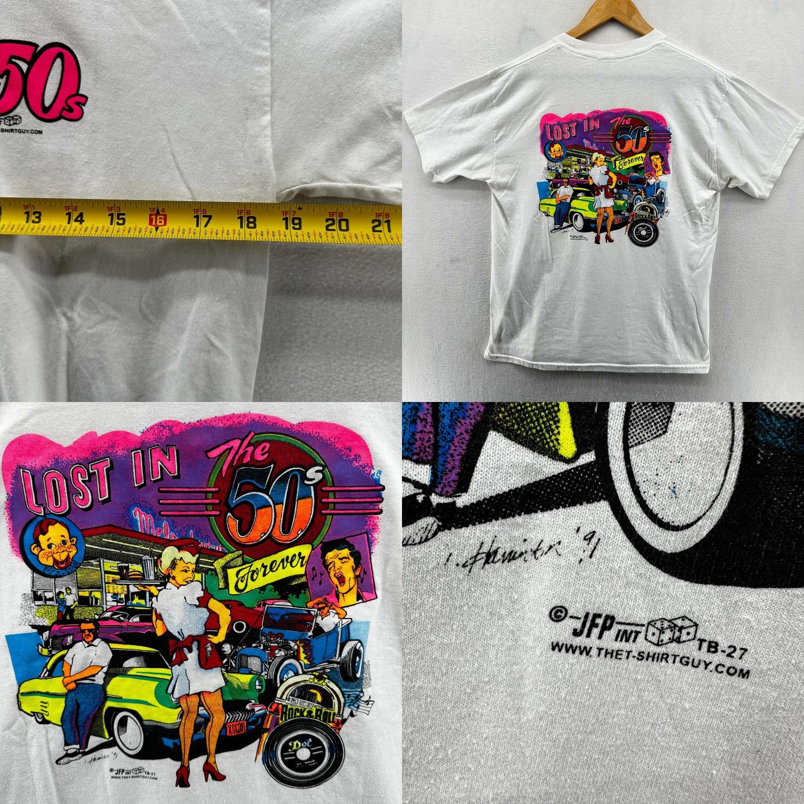 Gildan VINTAGE Lost In The 50s T Shirt Hot Rod Diner 1991 Mens Medium White Gildan 50s Crew Neck Short Sleeve Cotton Blend Regular Tee ShirtsMens Size US M / EU 48-50 / 2 - 8 Thumbnail