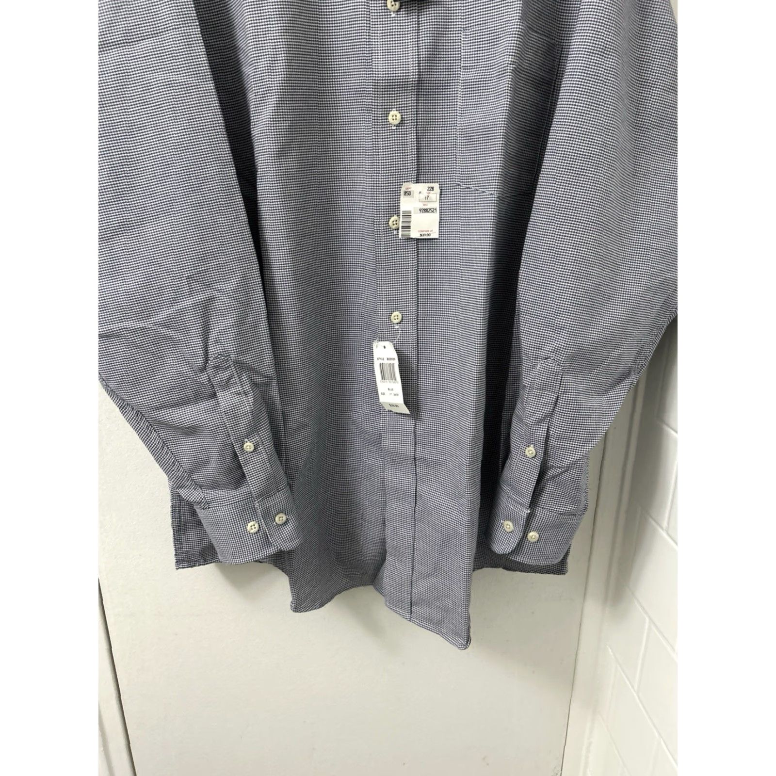 Bill Blass VINTAGE Bill Blass Shirt Mens 17 Blue Houndstooth Wrinkle Free Button Up L/S Dress Shirt Mens Cap Collar Button-Down Size US XL / EU 56 / 4 - 4 Thumbnail