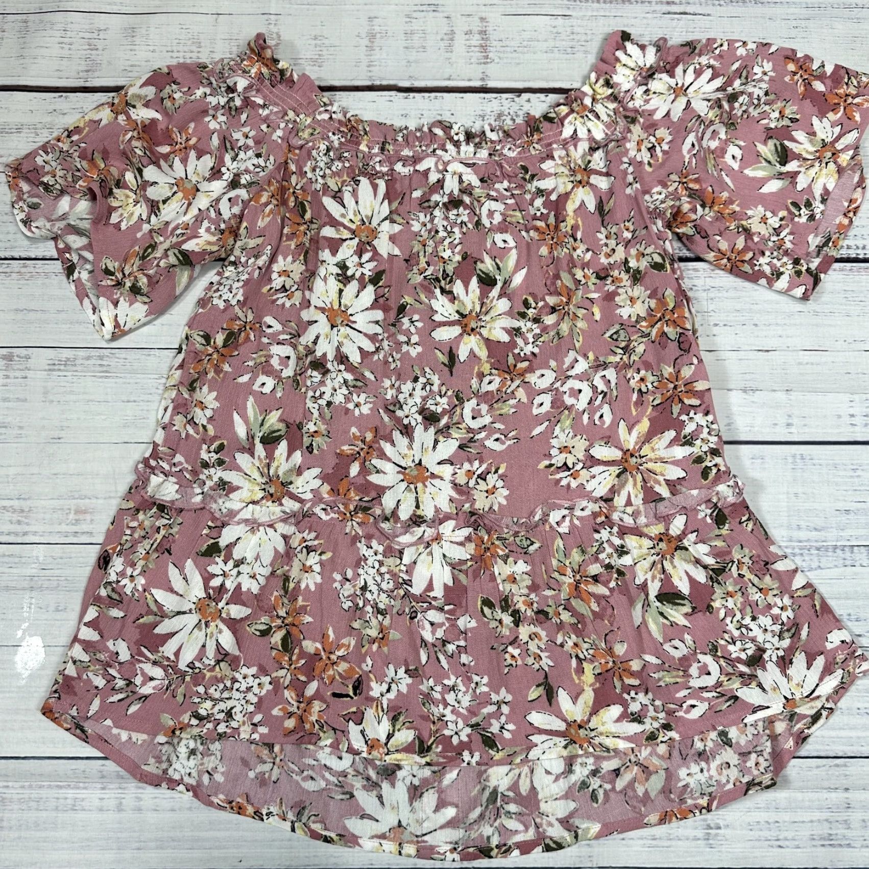 Vintage Maurices Blouse Shirt Off the Shoulder Pink Floral Short Sleeve Ruffle S NWT Women Tops Size S / US 4 / IT 40 - 3 Thumbnail