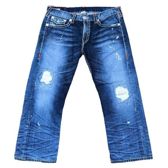 True Religion True Religion Jeans Size 38 RICKY SUPER T Blue Trashed Paint Size US 38 / EU 54 - 3 Thumbnail