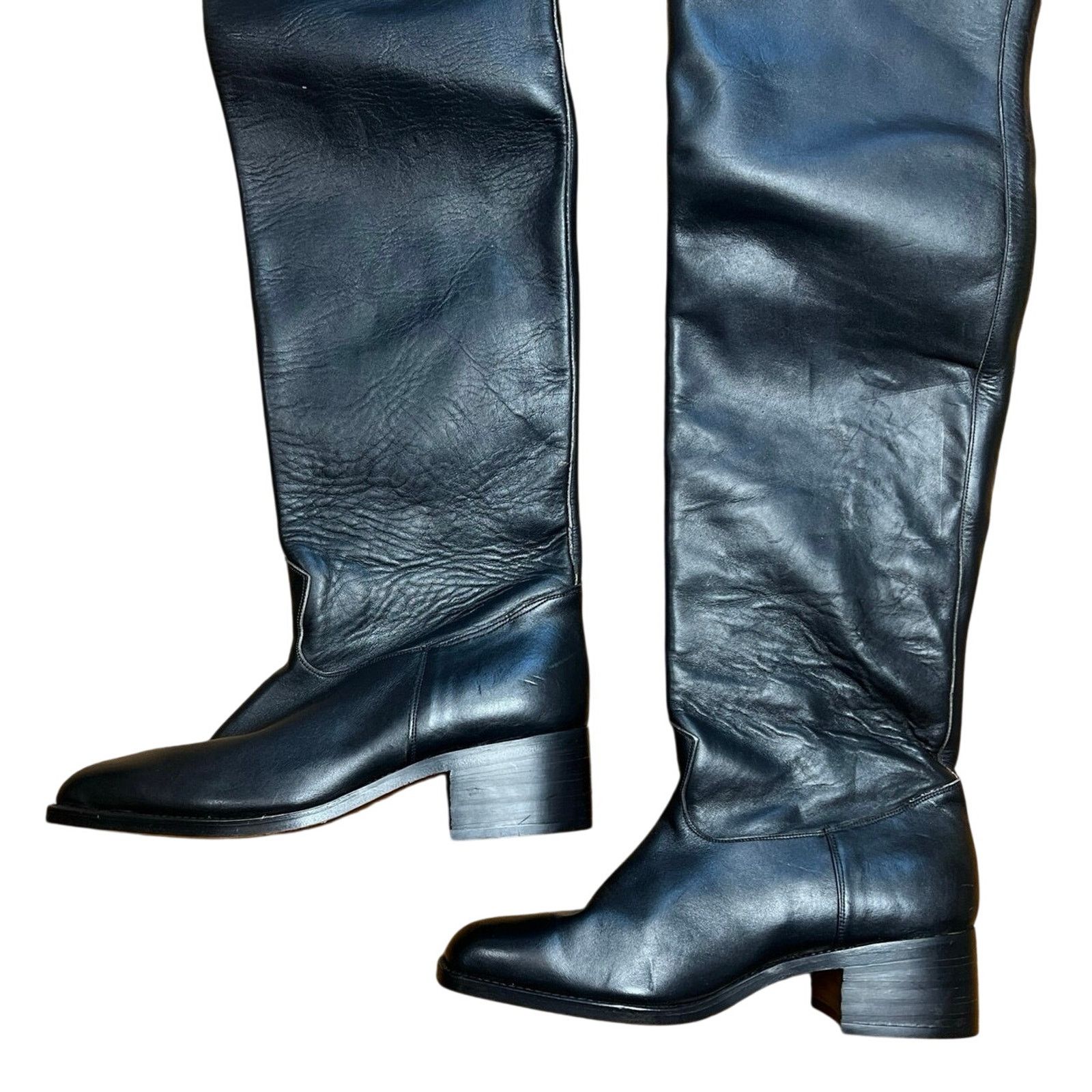 Handmade Vintage Rare Anello & Davide Tall Black Leather Boots Men 7D Size US 7 / EU 40 - 4 Thumbnail