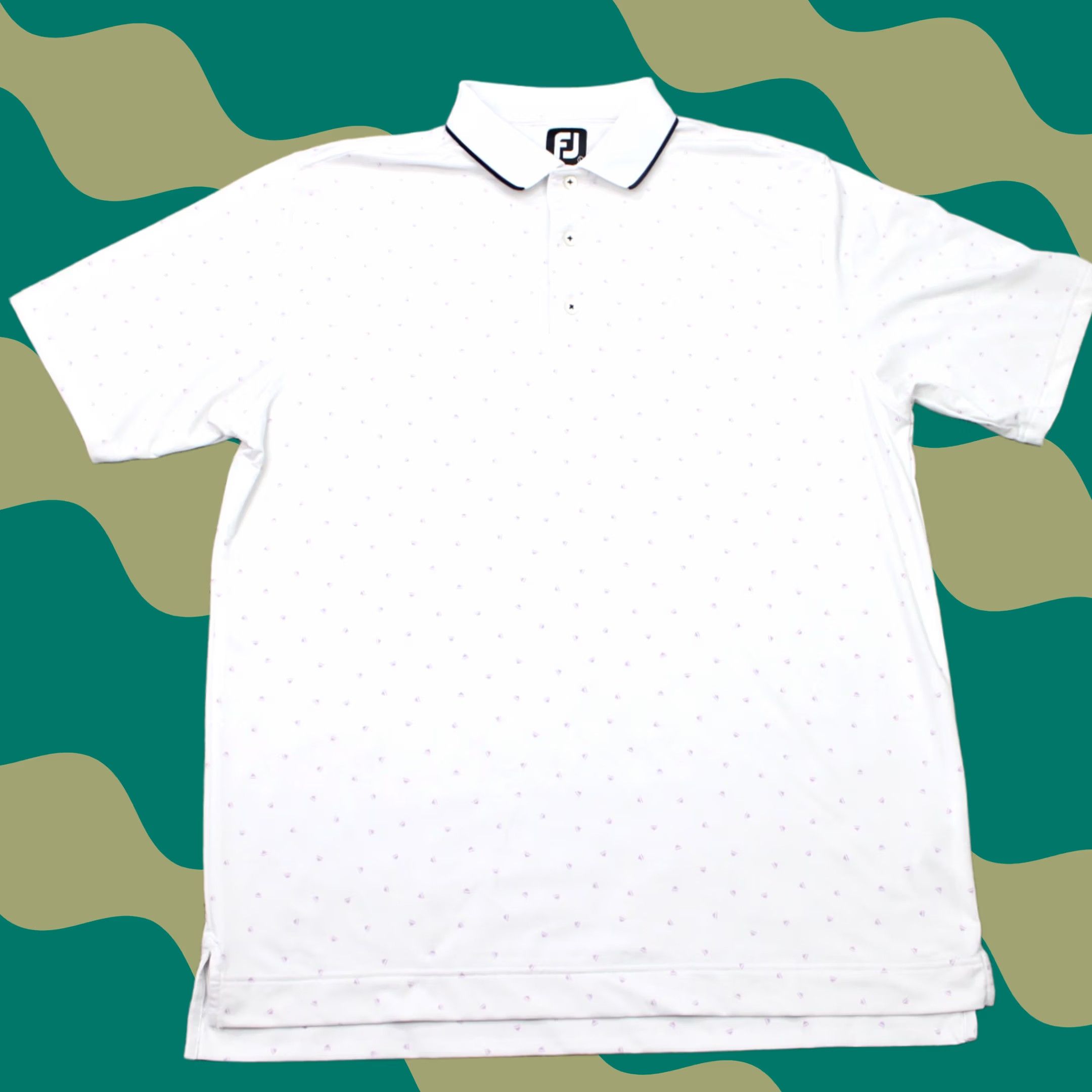Footjoy FootJoy Polo Shirt Mens Large White All Over Print S/S Geometric 88% Polyester 12% Spandex Golf Sports Size US L / EU 52-54 / 3 - 1 Thumbnail