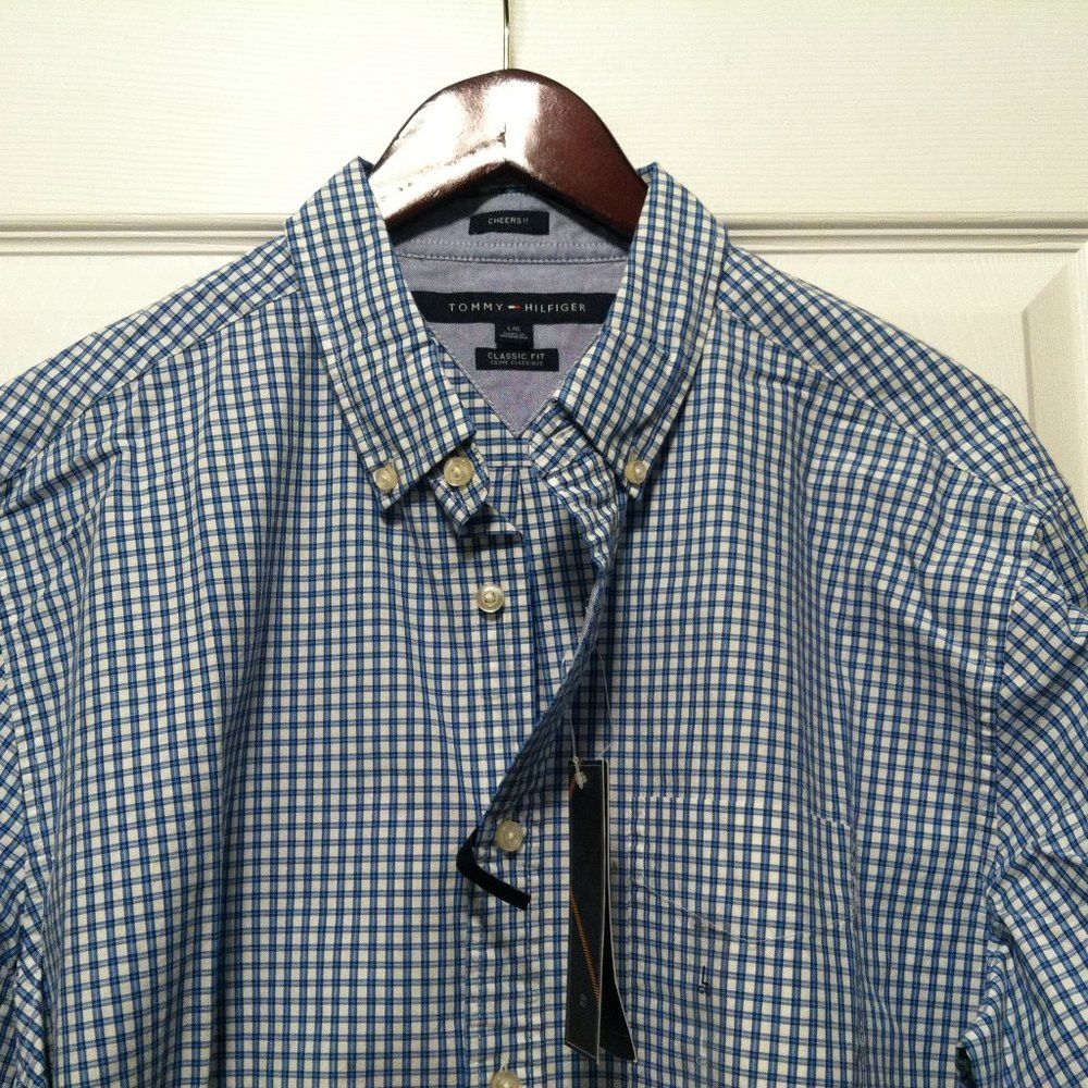 Tommy Hilfiger TOMMY HILFIGER MENS NEW BLUE 100%COTTON CASUAL SHIRT SIZE: L Size US L / EU 52-54 / 3 - 2 Thumbnail
