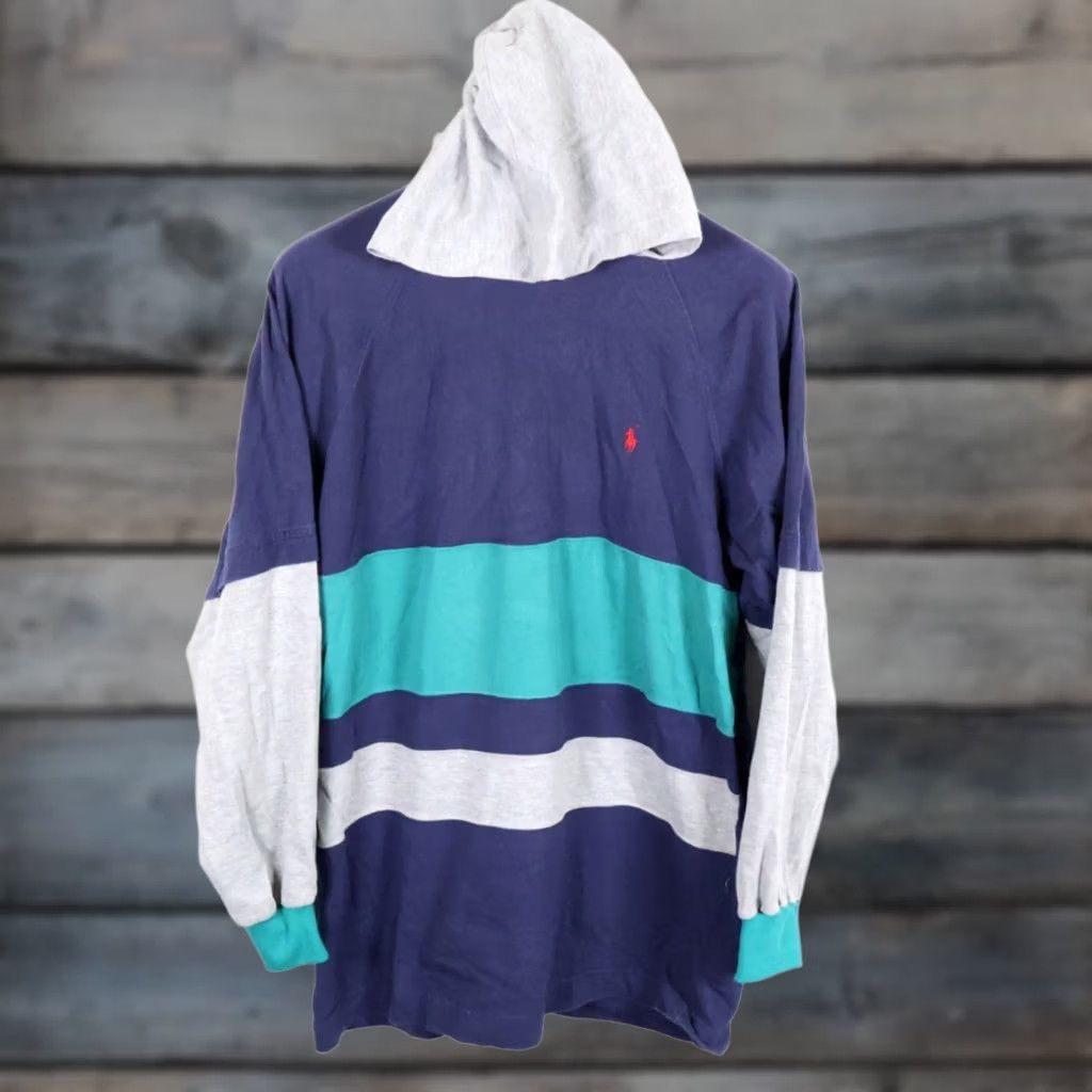 Ralph Lauren VINTAGE Ralph Lauren Hooded T-Shirt Striped Men XL Blue Green USA Polo Size US XL / EU 56 / 4 - 1 Thumbnail