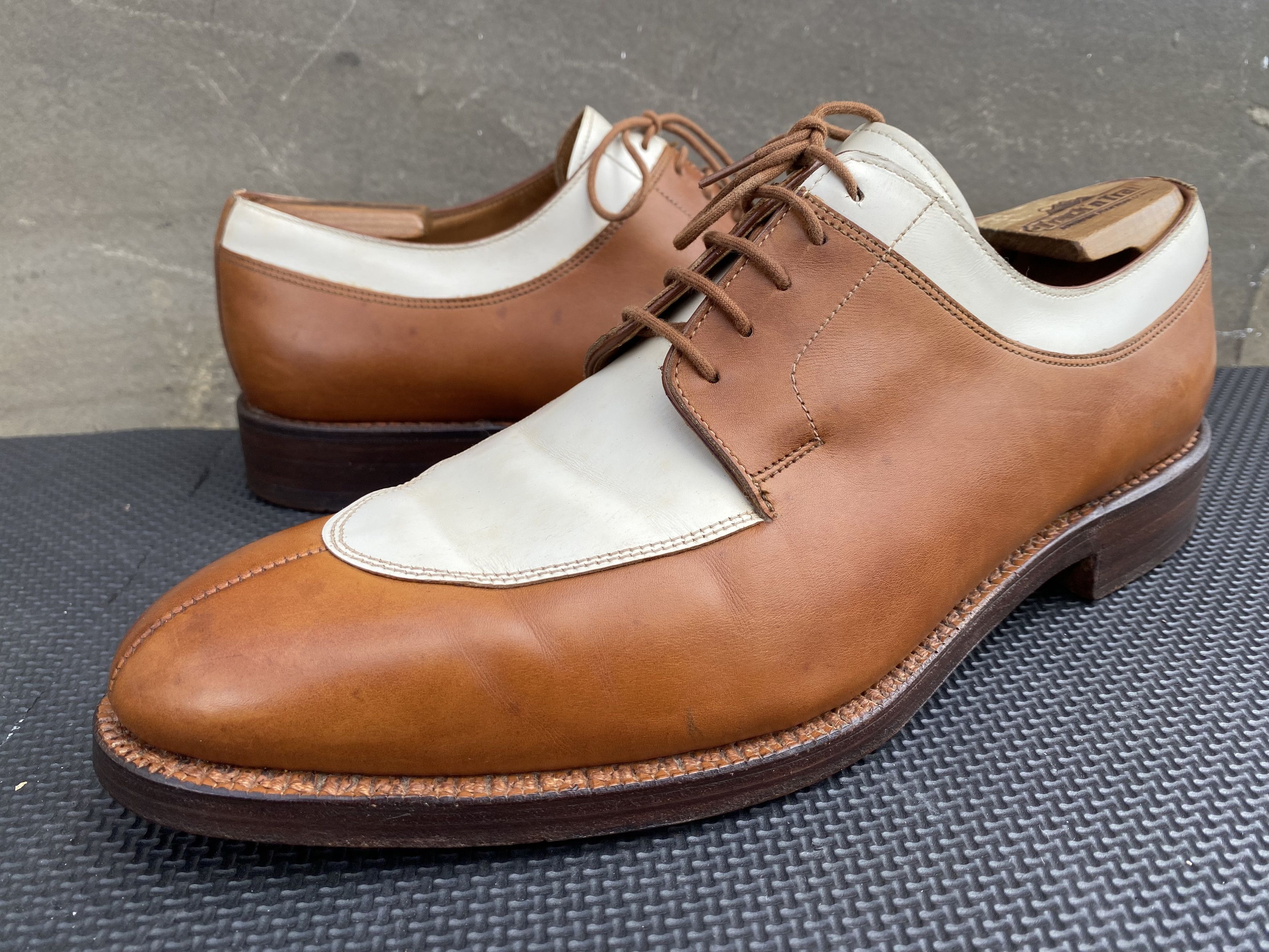 image of Barneys New York x Crockett Jones Crockett & Jones X Barney Shelton Two-Tone Split Toe Derby Shoes 