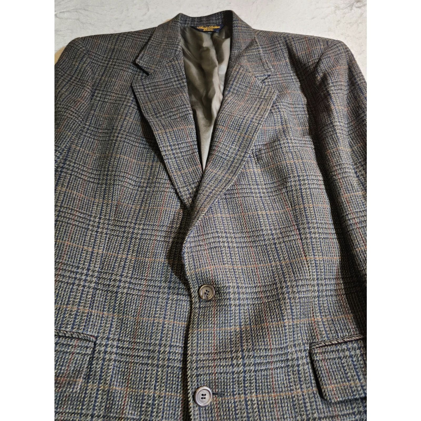 Brooks Brothers VINTAGE Brooks Brothers Blazer 100% Wool Glen Plaid Heavy Weight Regular Fit Mens Sz 42R Jacket Size 42R - 6 Thumbnail