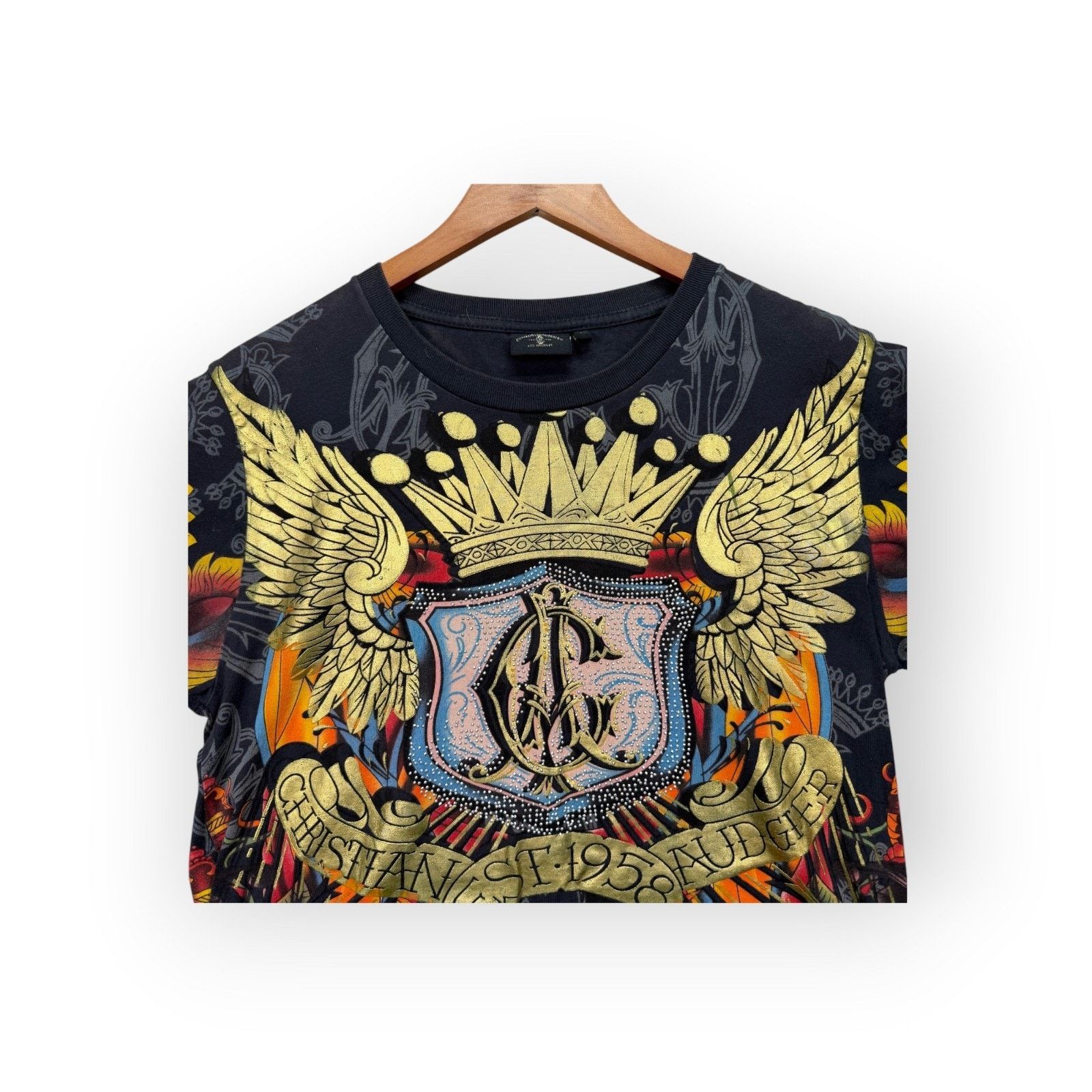 Christian Audigier Christian Audigier Rhinestone Y2K Black Crown Skull Shirt M Size US M / EU 48-50 / 2 - 5 Thumbnail