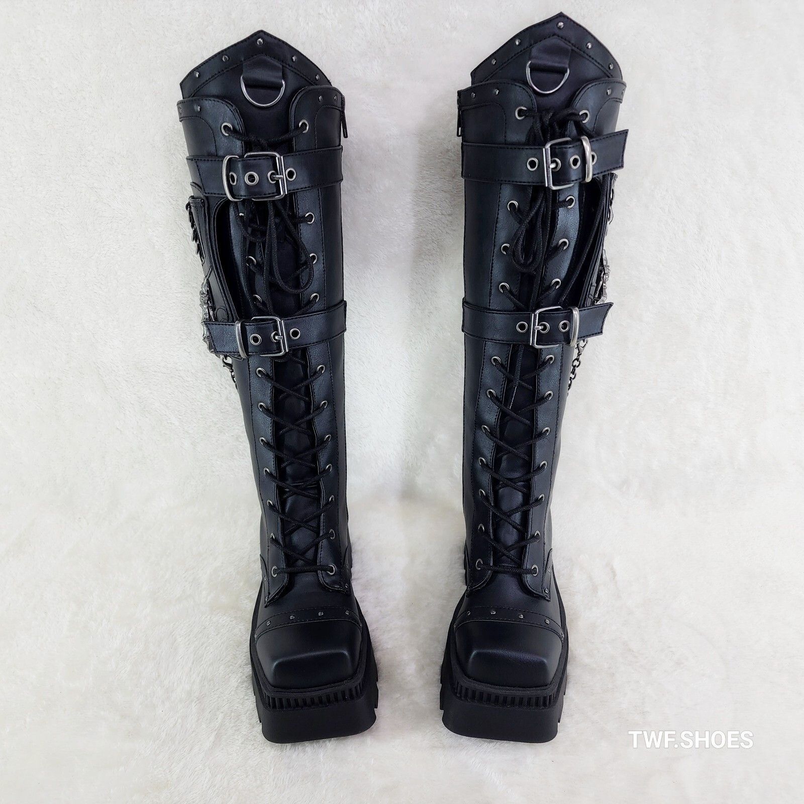 Demonia Cult DEMONIA Wicked Wrath Square Toe Goth Lace Up Knee High Boots Size US 8 / IT 38 - 2 Thumbnail