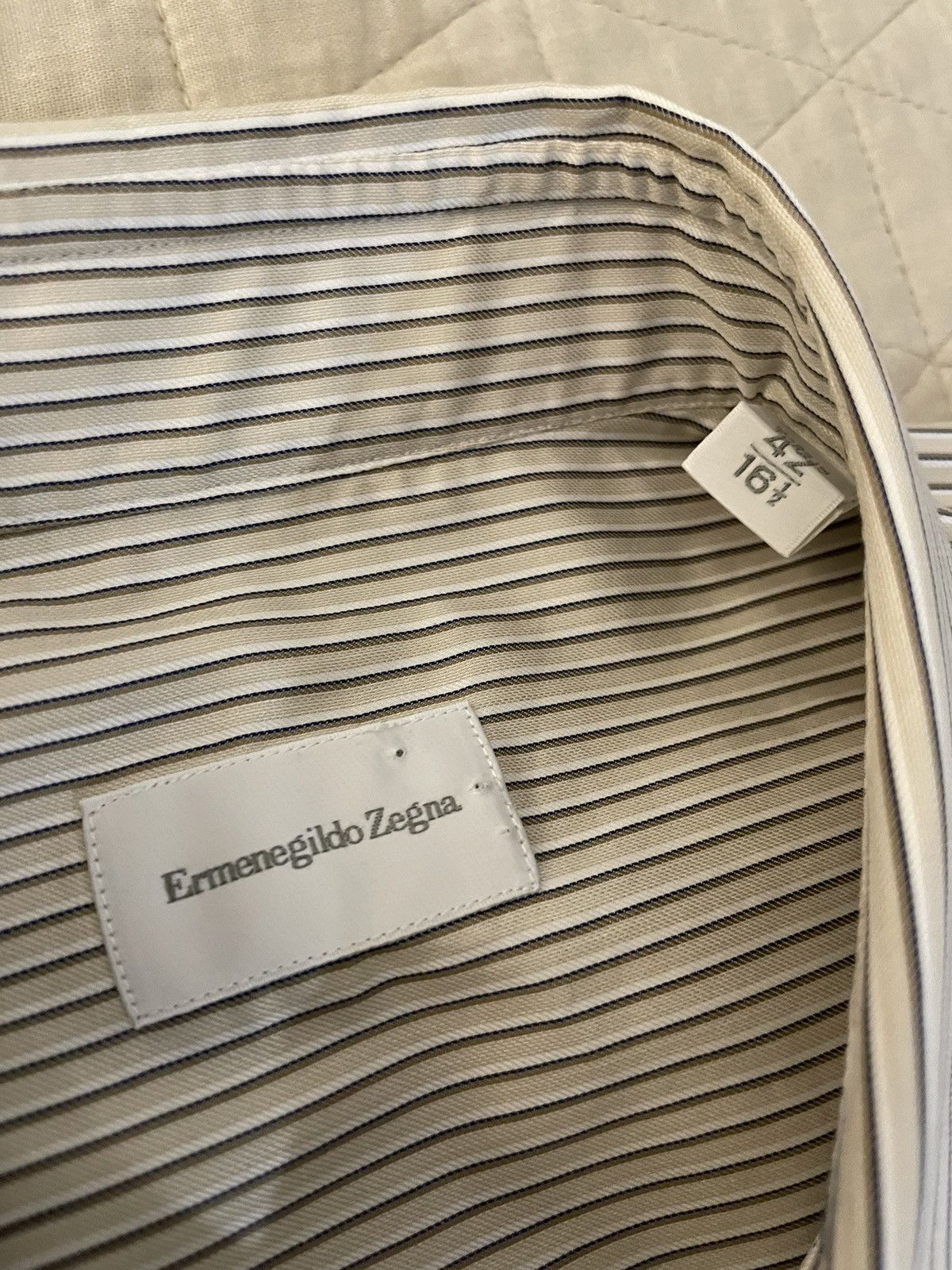 Ermenegildo Zegna Finely Striped Spread Collar Dress Shirt Size US L / EU 52-54 / 3 - 4 Thumbnail