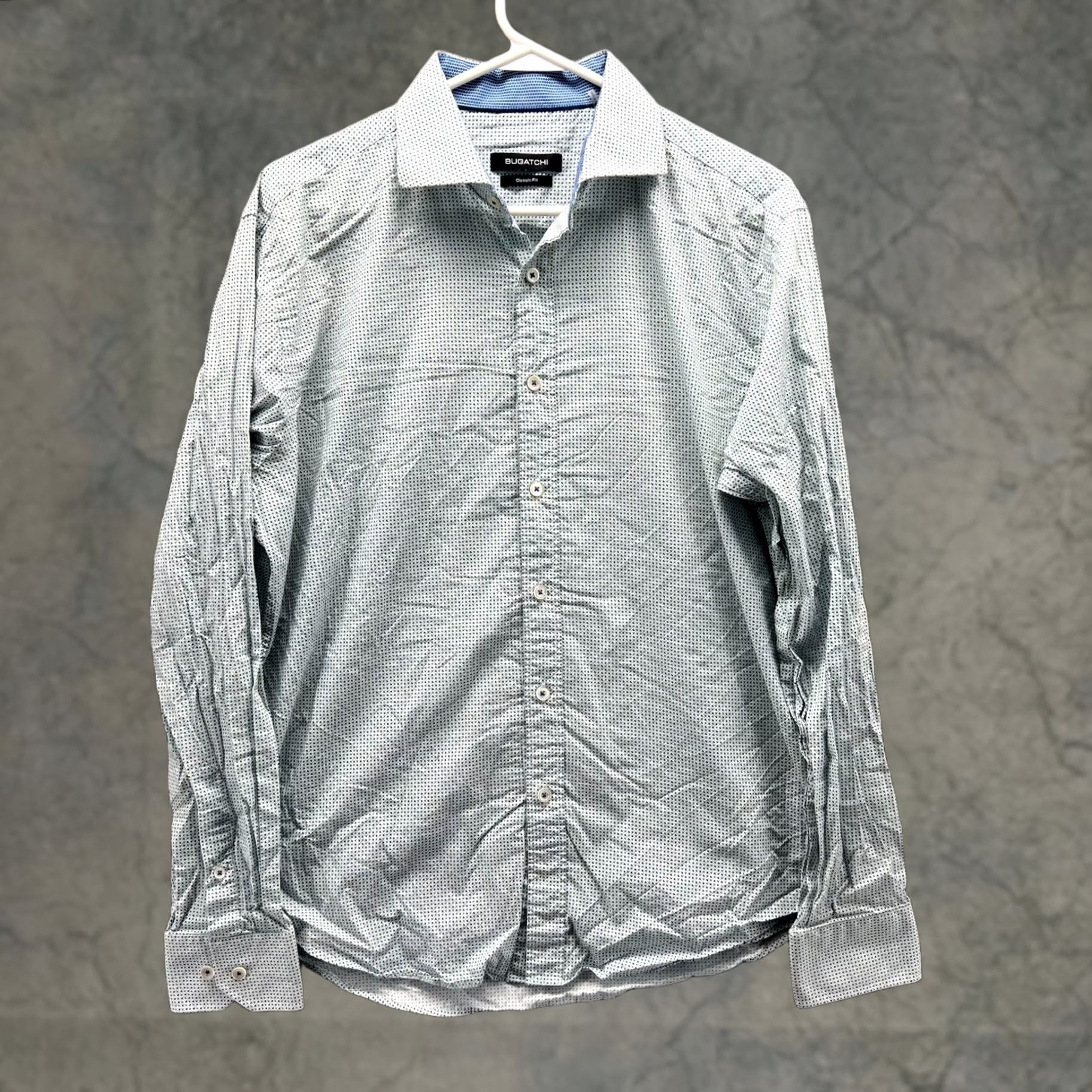 BUGATCHI VINTAGE Bugatchi Uomo Shirt Men Medium Blue White Button Down Classic Fit Polka Dots Size US M / EU 48-50 / 2 - 1 Thumbnail