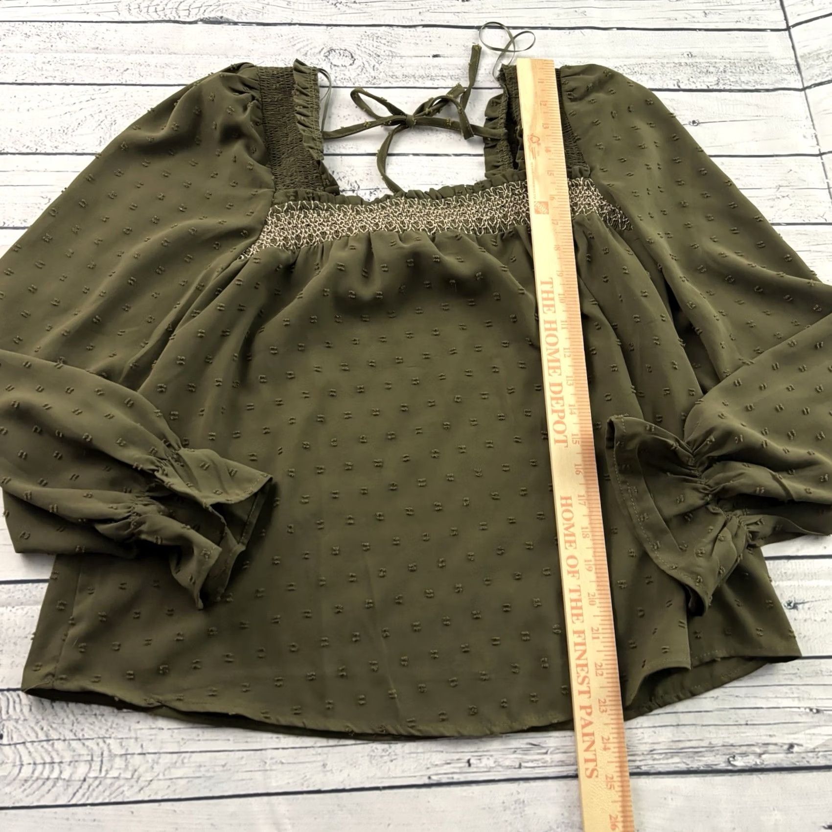 Vintage MINE Long Sleeve Tie Back Flowy Blouse Top Womens Small Green Shirt Size S / US 4 / IT 40 - 2 Thumbnail