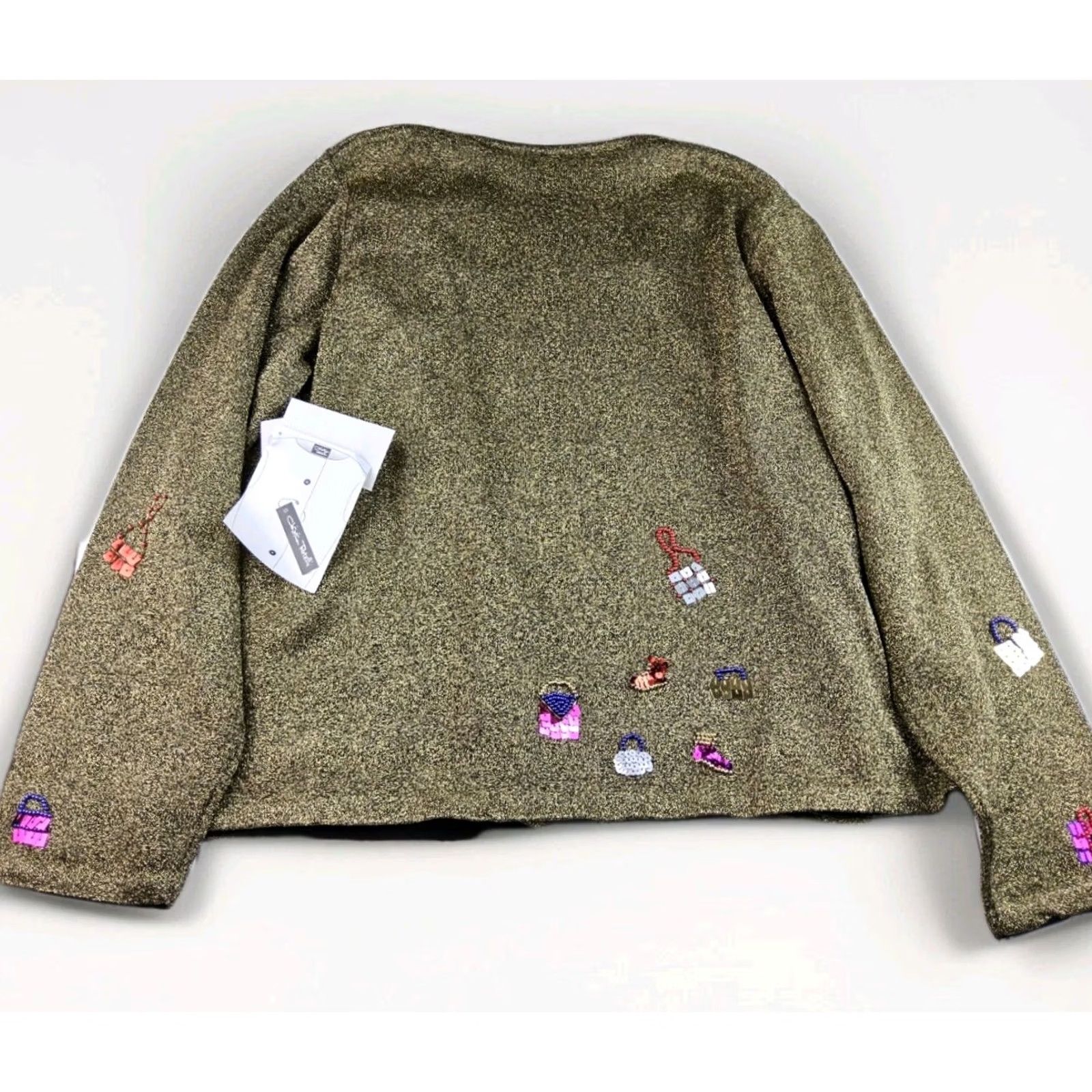 Vintage VINTAGE Christina Rotelli Cardigan XL Gold Metallic Beaded Sequins Purses Shoes Womens Size XL / US 12-14 / IT 48-50 - 2 Thumbnail