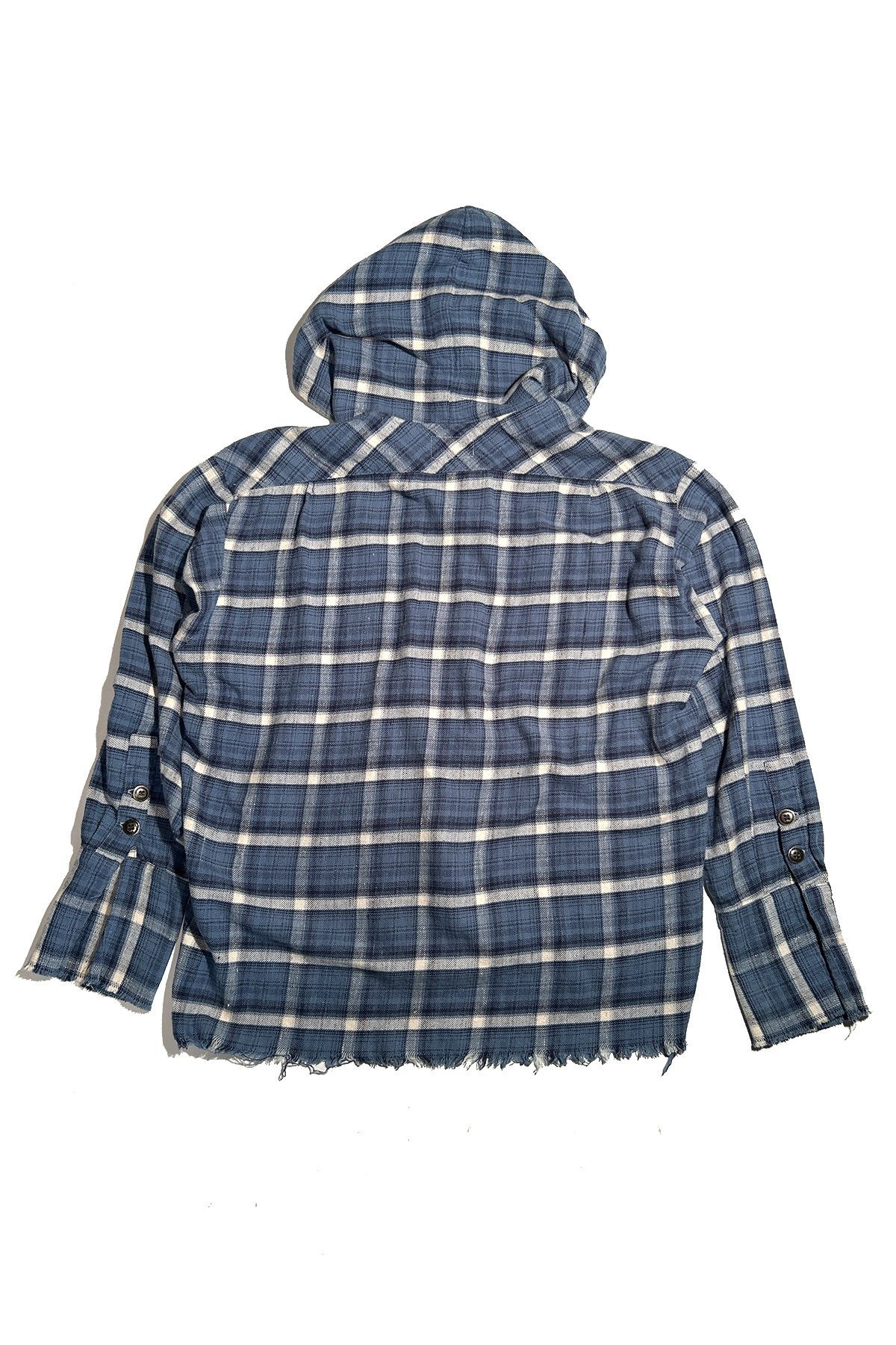 GREG LAUREN BUTTON UP BOXY PLAID JACKET W/ HOOD