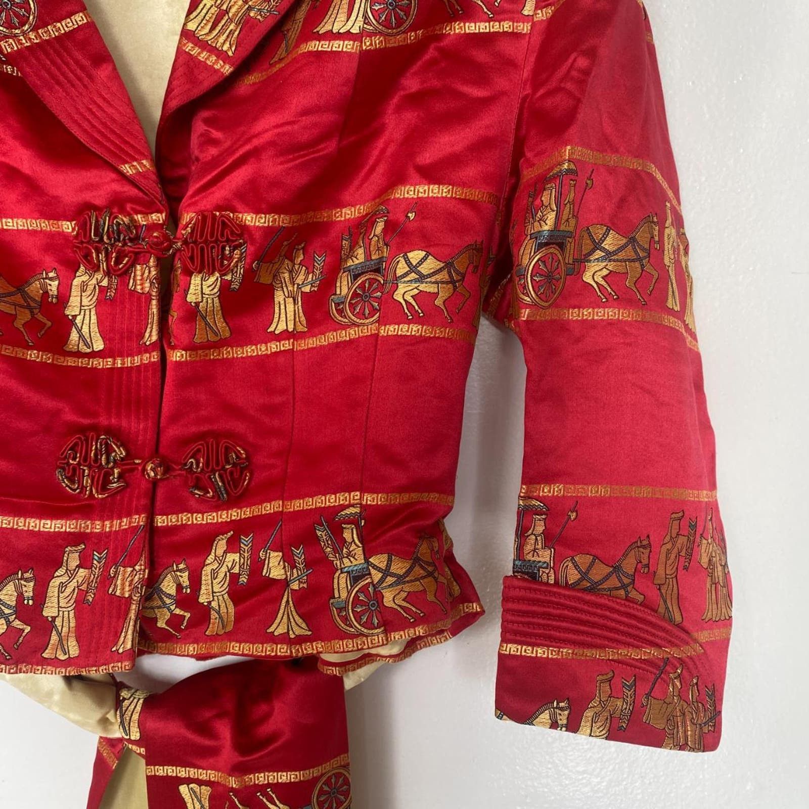 Image of Gorgeous Vintage 1950S Silk Brocade Bolero Jacket in Red, Women's (Size Small)