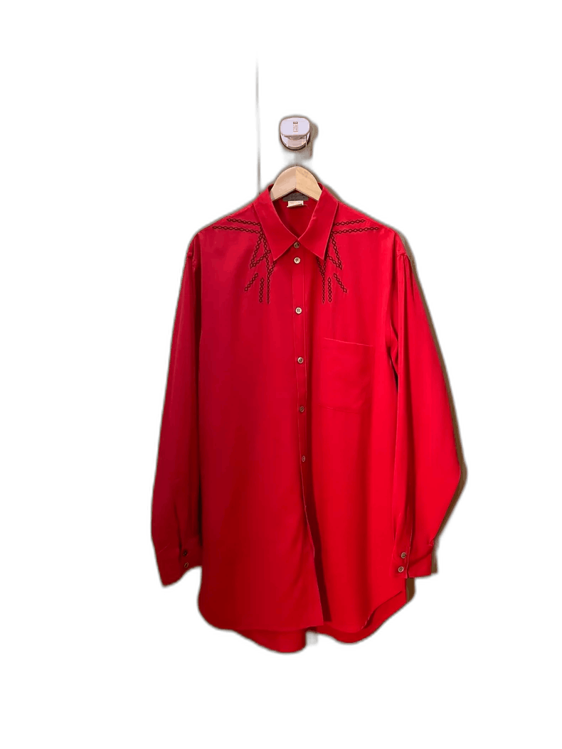 Yohji Yamamoto Yohji Yamamoto Red Embroidered Wool Shirt - dmc Size M / US 6-8 / IT 42-44 - 1 Thumbnail