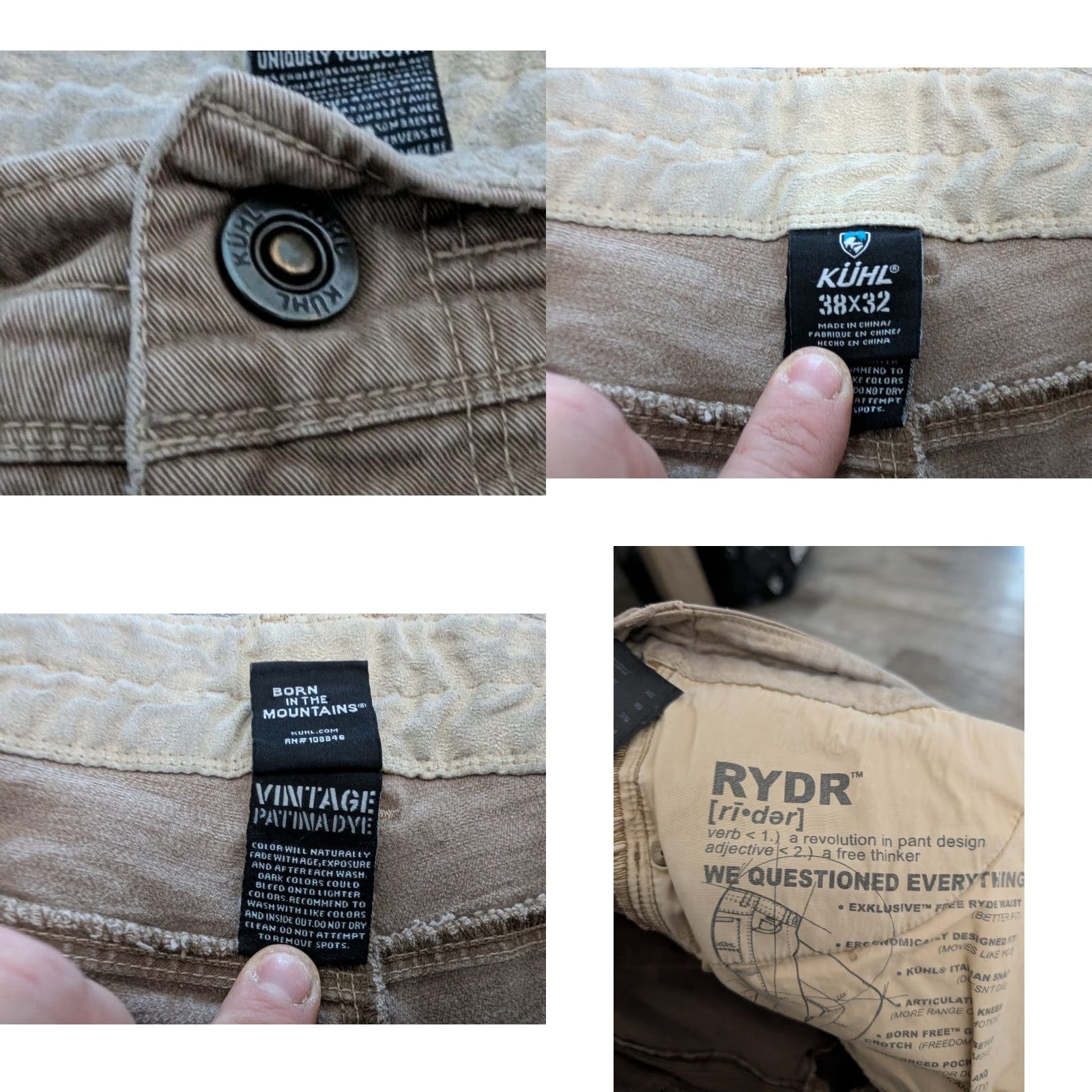 Doublet Kuhl Rydr Pants Men's 38x32 Brown Double Knee Vintage Patina Dye Outdoor Work Khakis Relaxed Straight Size US 38 / EU 54 - 8 Thumbnail