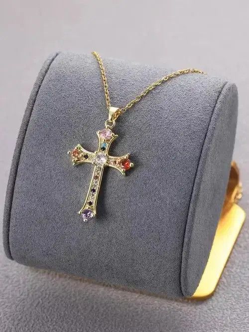 Jewelry Retro Punk Stainless Cross Rhinestone Pendant Gold Size ONE SIZE - 1 Thumbnail