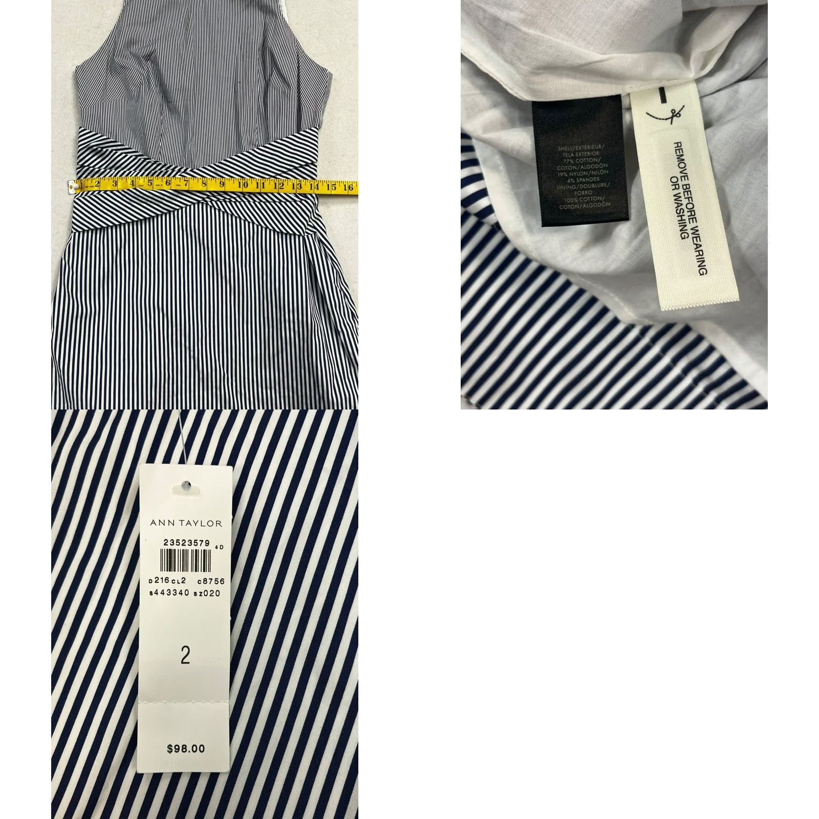 Ann Taylor VINTAGE? Women’s Ann Taylor Dress Sundress Knee Length Striped Twist Front Blue 4 Womens Regular Cotton Back Zipper 100% Cotton blue? Size S / US 4 / IT 40 - 8 Thumbnail