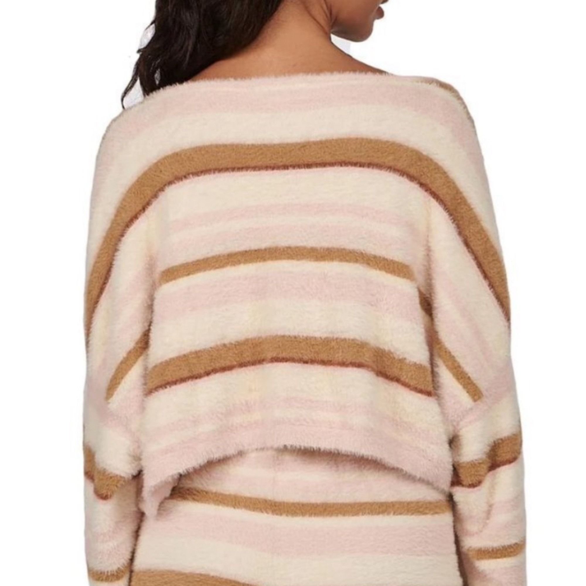 Other Charlie Holiday Fuzzy Striped Knit Crop Top Long Sleeve Soft Size S / US 4 / IT 40 - 2 Thumbnail