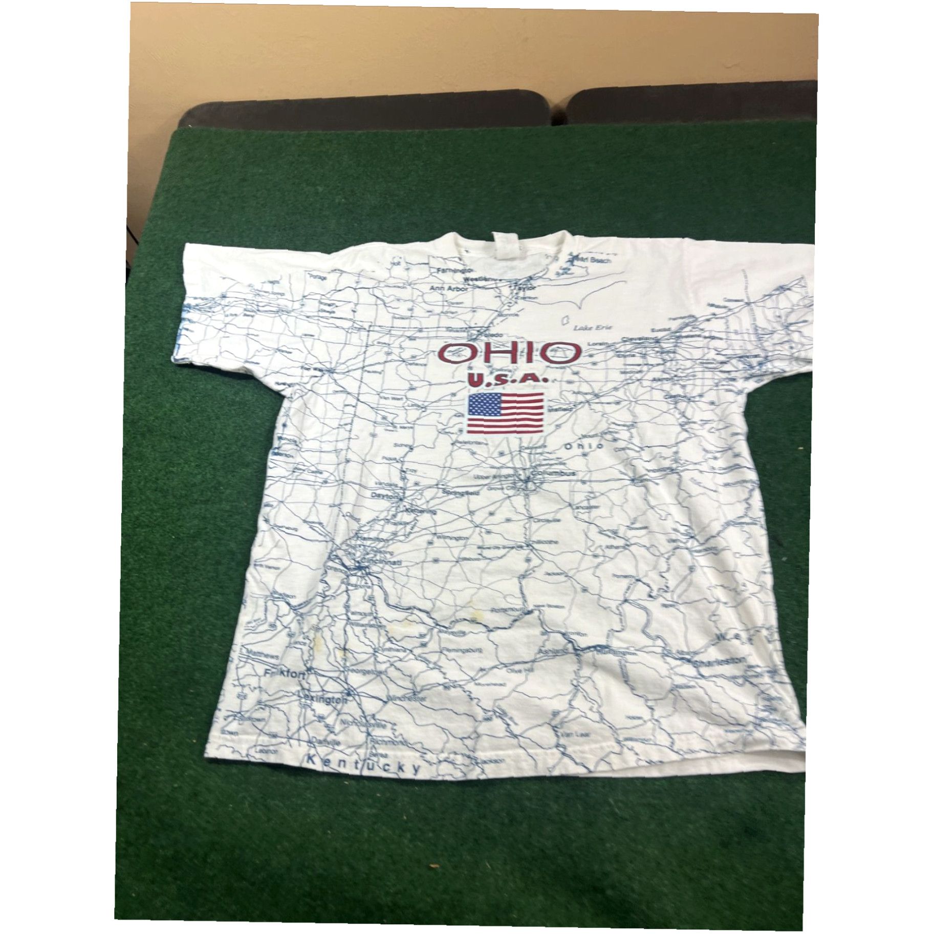 TEE JAYS Vtg Ohio Map White T-Shirt size large all over print big graphic 90s Size L / US 10 / IT 46 - 1 Thumbnail