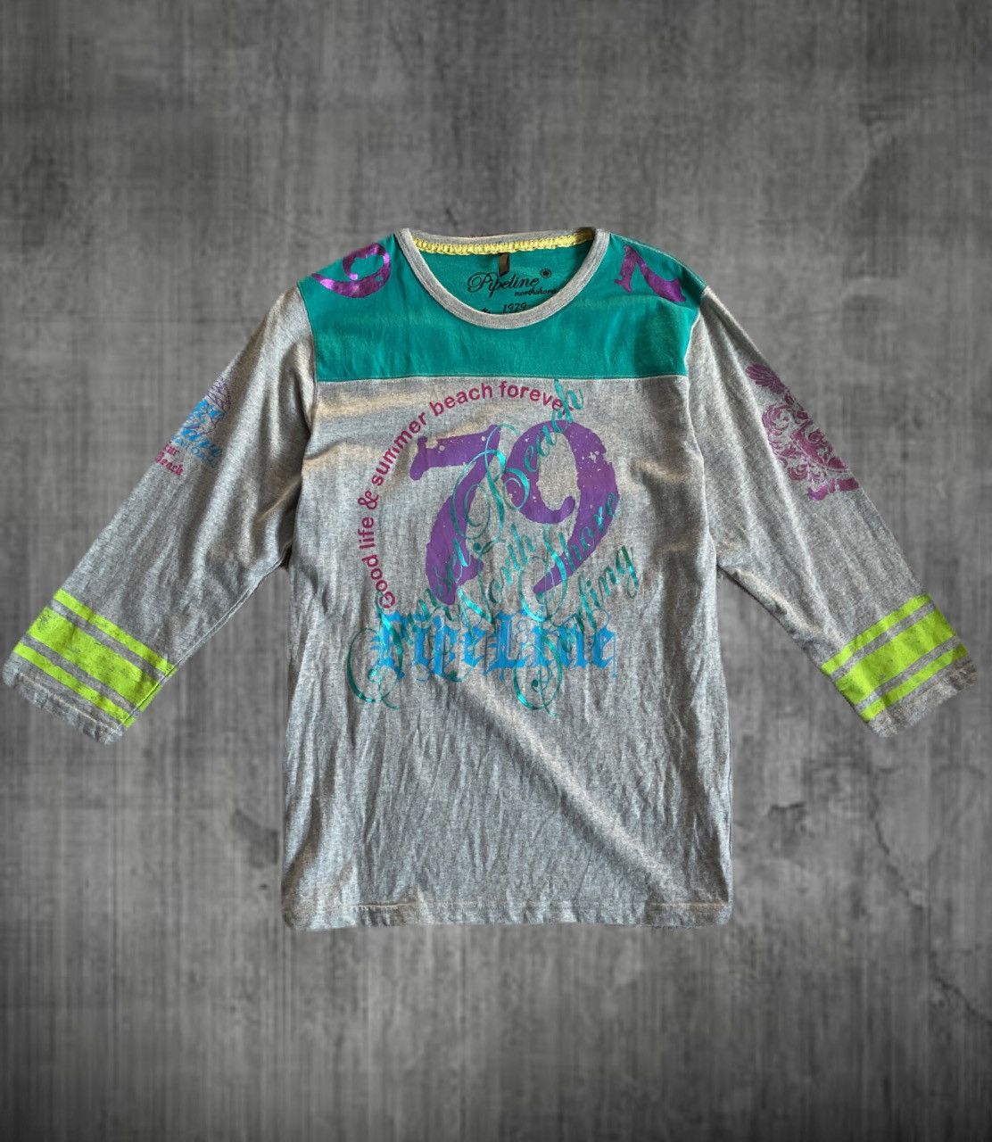 2000s Japanese archive Gyaruo Gitter Poem 3/4 Sleeve Tee Y2K