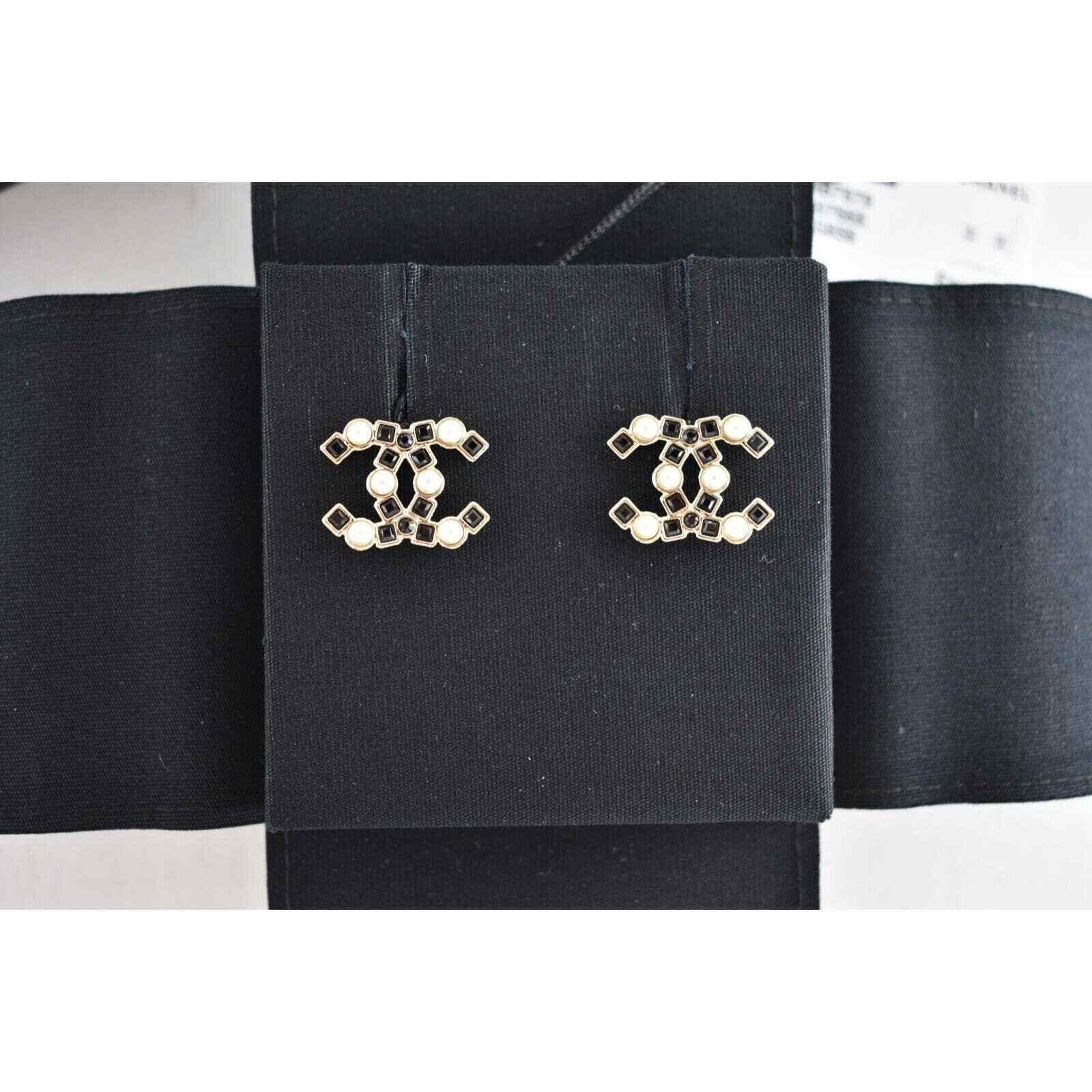 Chanel Chanel Gold Black Crystal Pearl Statement Stud Earrings Size ONE SIZE - 6 Thumbnail