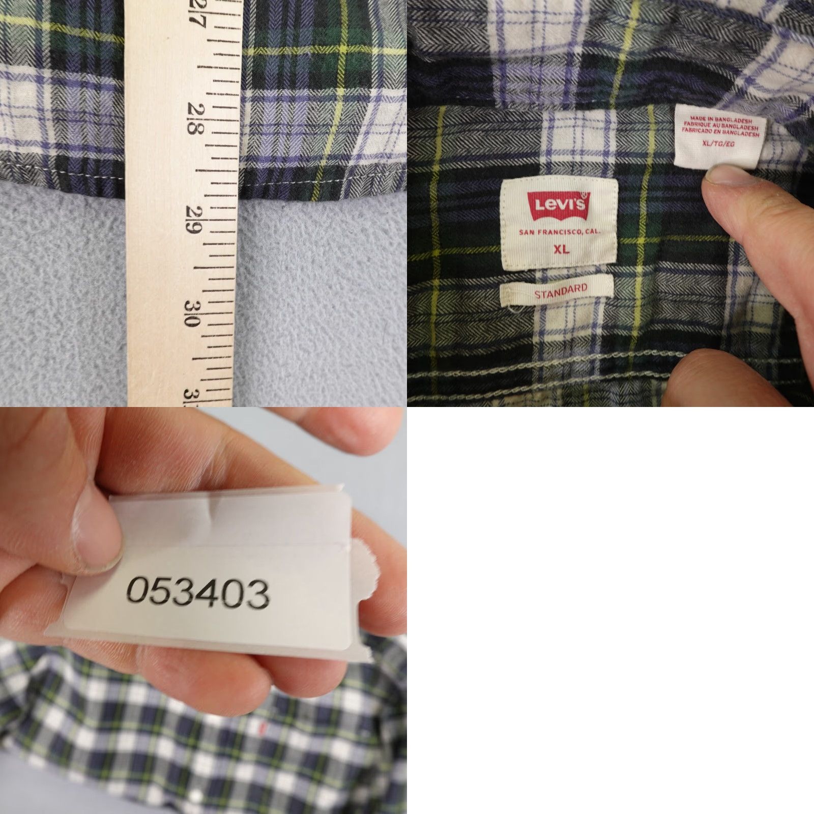 Levi's VINTAGE Levi's Shirt Mens XL Green Blue White Plaid Flannel Button-Up Workwear 90s Theme Mens Size US XL / EU 56 / 4 - 8 Thumbnail