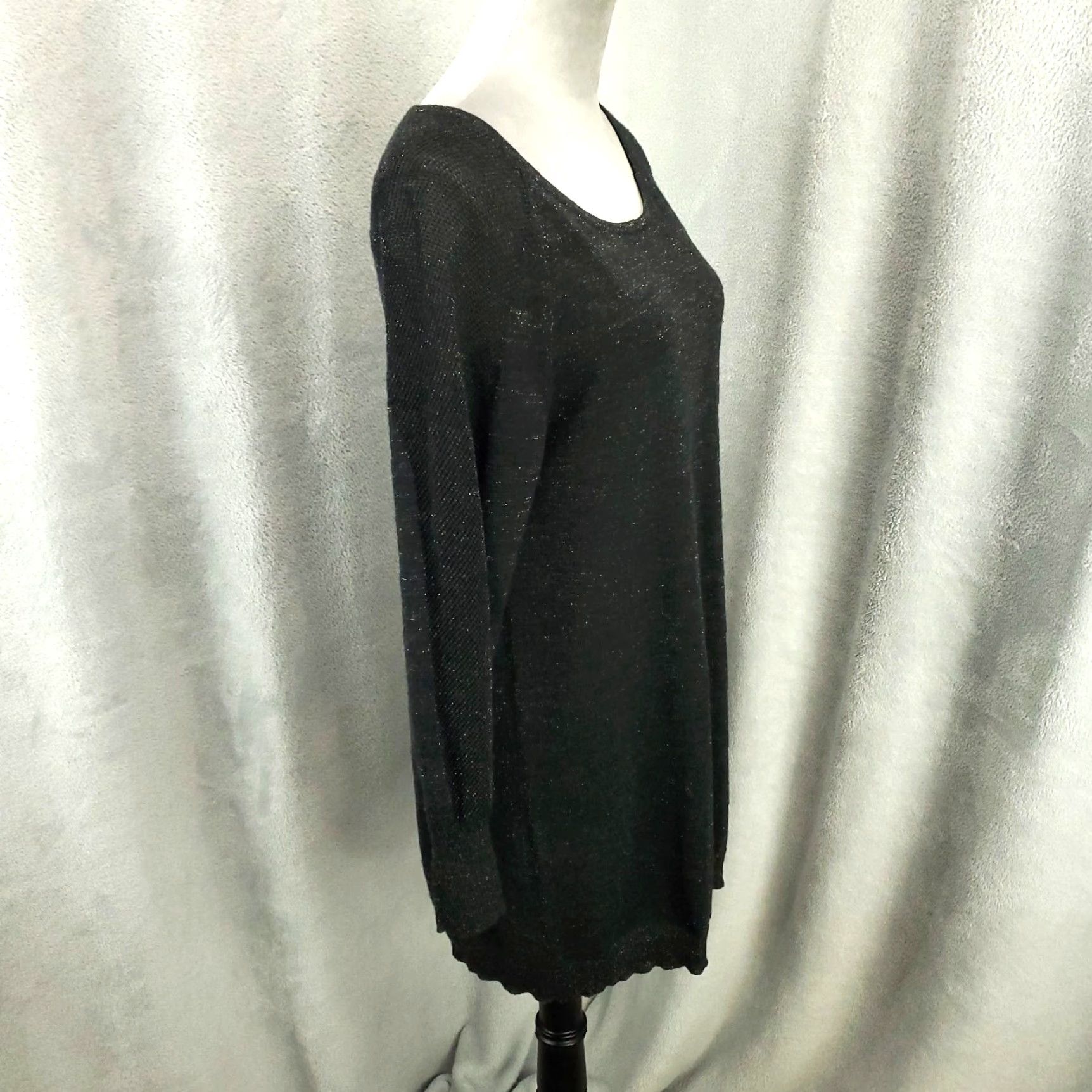 Eileen Fisher Eileen Fisher Wool Sweater Dress Womens S Black Sheer Shoulders Speckled Tunic Size S / US 4 / IT 40 - 2 Thumbnail