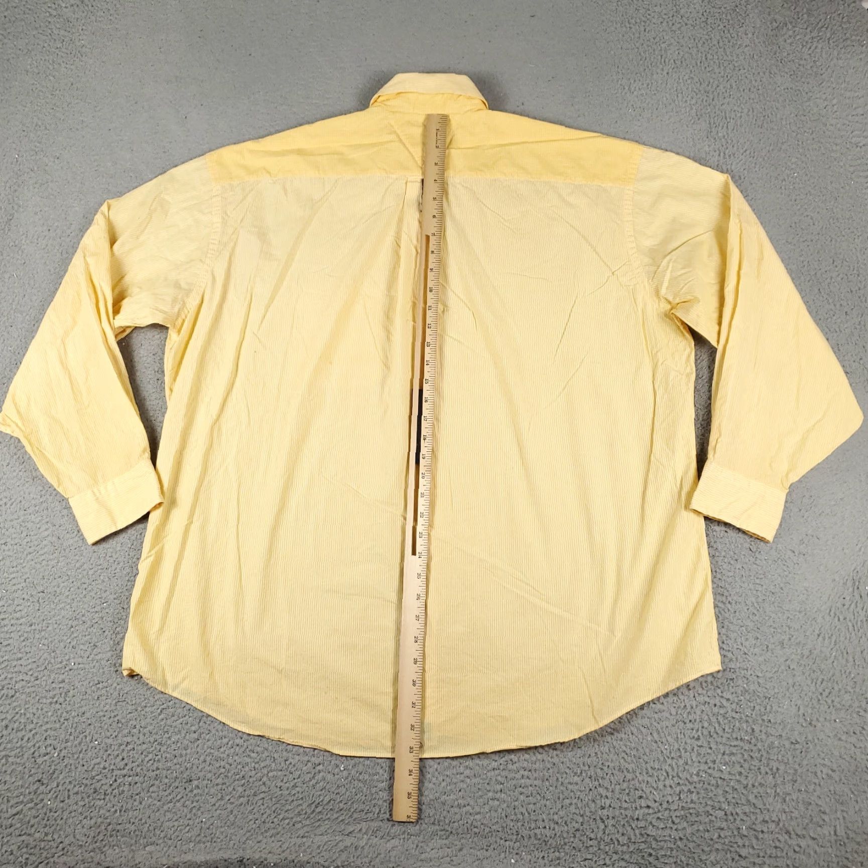 Tommy Hilfiger VINTAGE Tommy Hilfiger Dress Shirt Mens 17.5 Yellow Striped Button Up Long Sleeve Adult Regular 100% Cotton Modern Classic Mens Size 46R - 4 Thumbnail