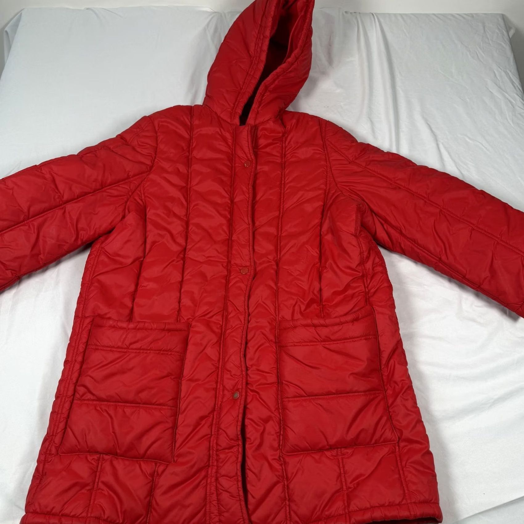 Vintage VINTAGE 80s Retro Hooded Quilted Puffer Coat Large Winter Jacket Made in USA Women's Out N About Red Size L / US 10 / IT 46 - 2 Thumbnail