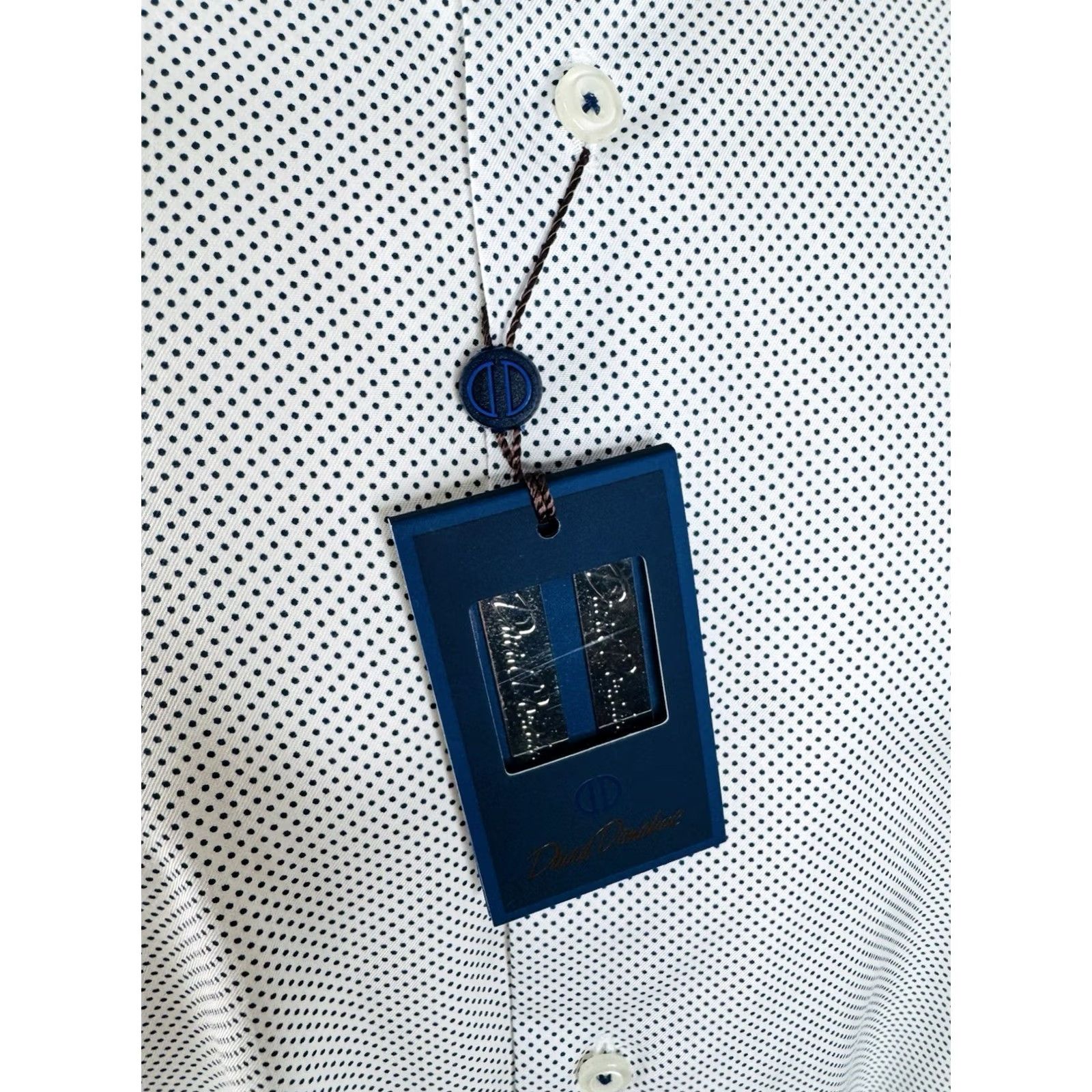 David Donahue David Donahue Dress Shirt Polka Dot Trim 18 36 / 37 White Blue Long Sleeve Button-Up Mens Regular XL? Size 48R - 2 Thumbnail