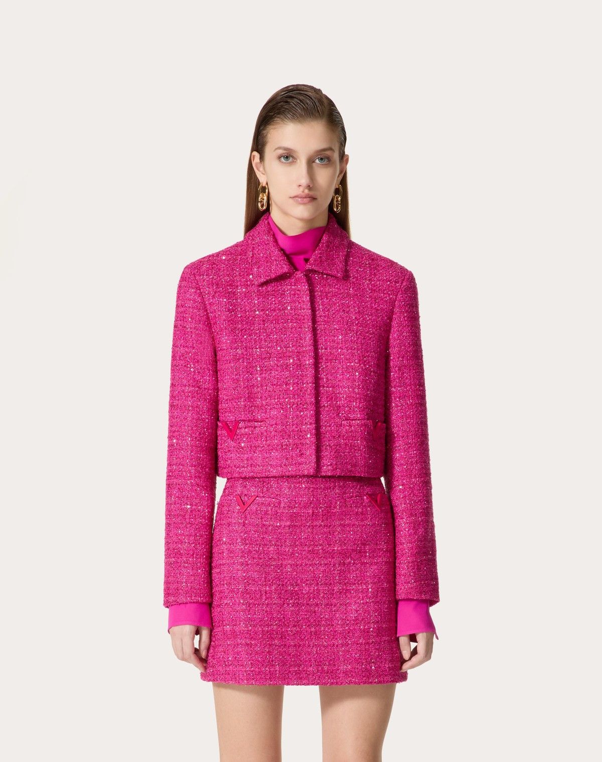 Valentino o1s1wg110525 Glaze Tweed Light Jacket in Pink Size M / US 6-8 / IT 42-44 - 4 Thumbnail