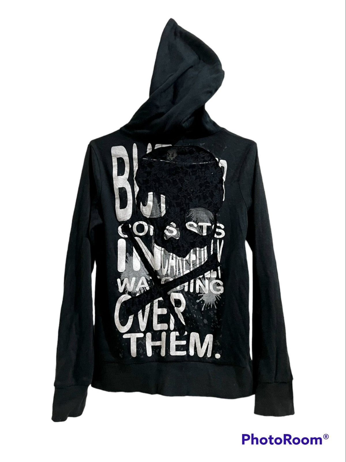 image of Seditionaries Skull Mesh Goth Hoodie Zip in Black, Women's (Size Small)