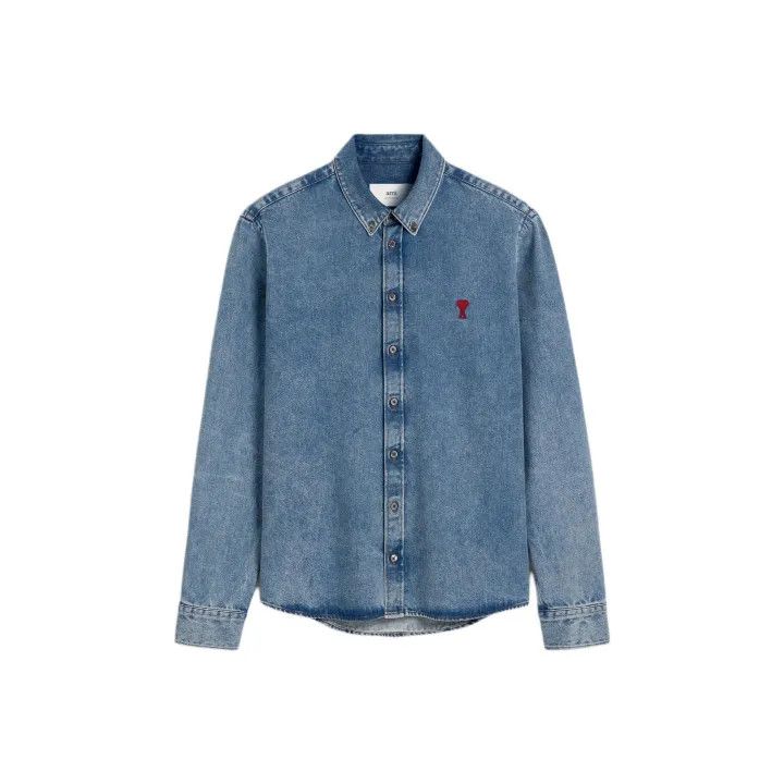 AMI AMIPARIS Embroidered Long Sleeve Shirt Indigo 0079 Size US S / EU 44-46 / 1 - 1 Thumbnail
