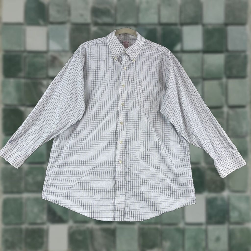Brooks Brothers Brooks Brothers Madison White Check Button-Down Dress Shirt Mens Large Long Sleeve Shirt Size 42R - 1 Thumbnail