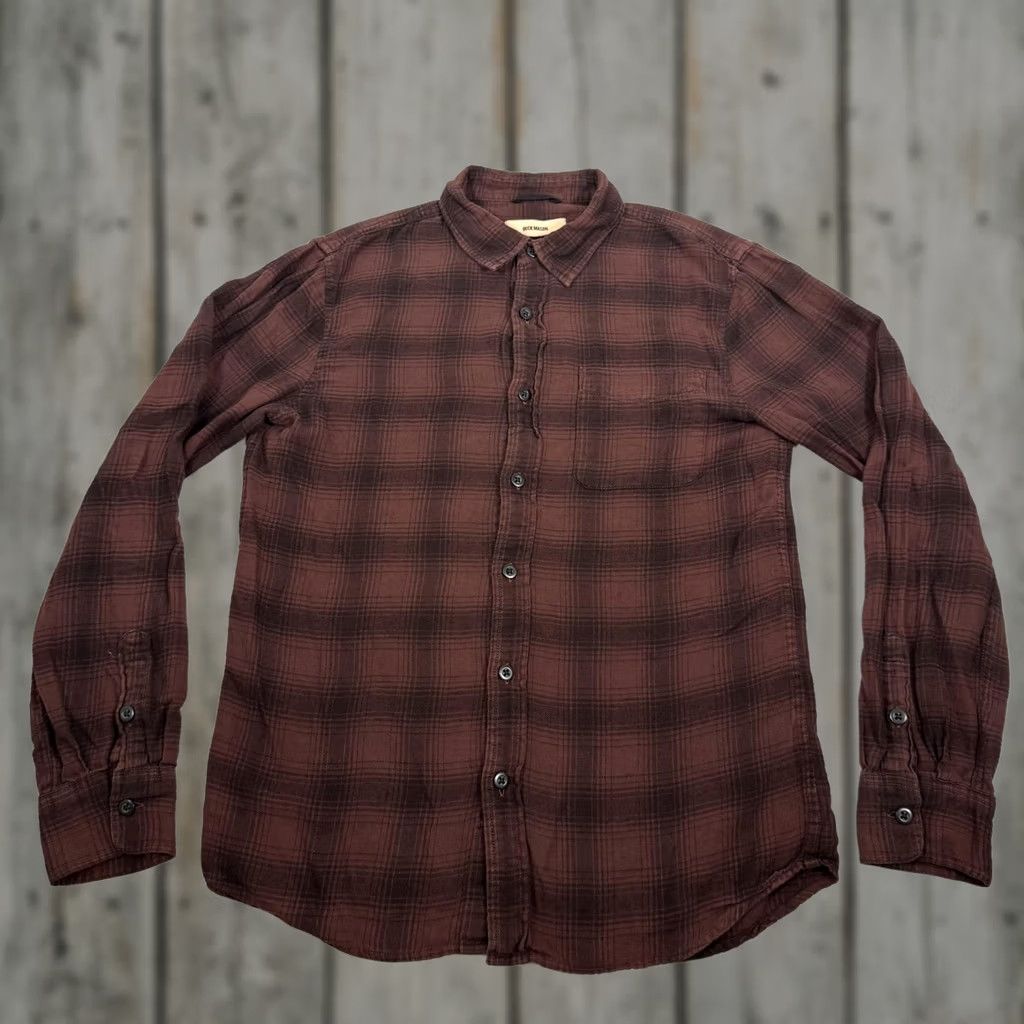 Buck Mason Shirt Mens Xs Red Plaid Flannel Long Sleeve Button Up Lightweight in Brown, Men's