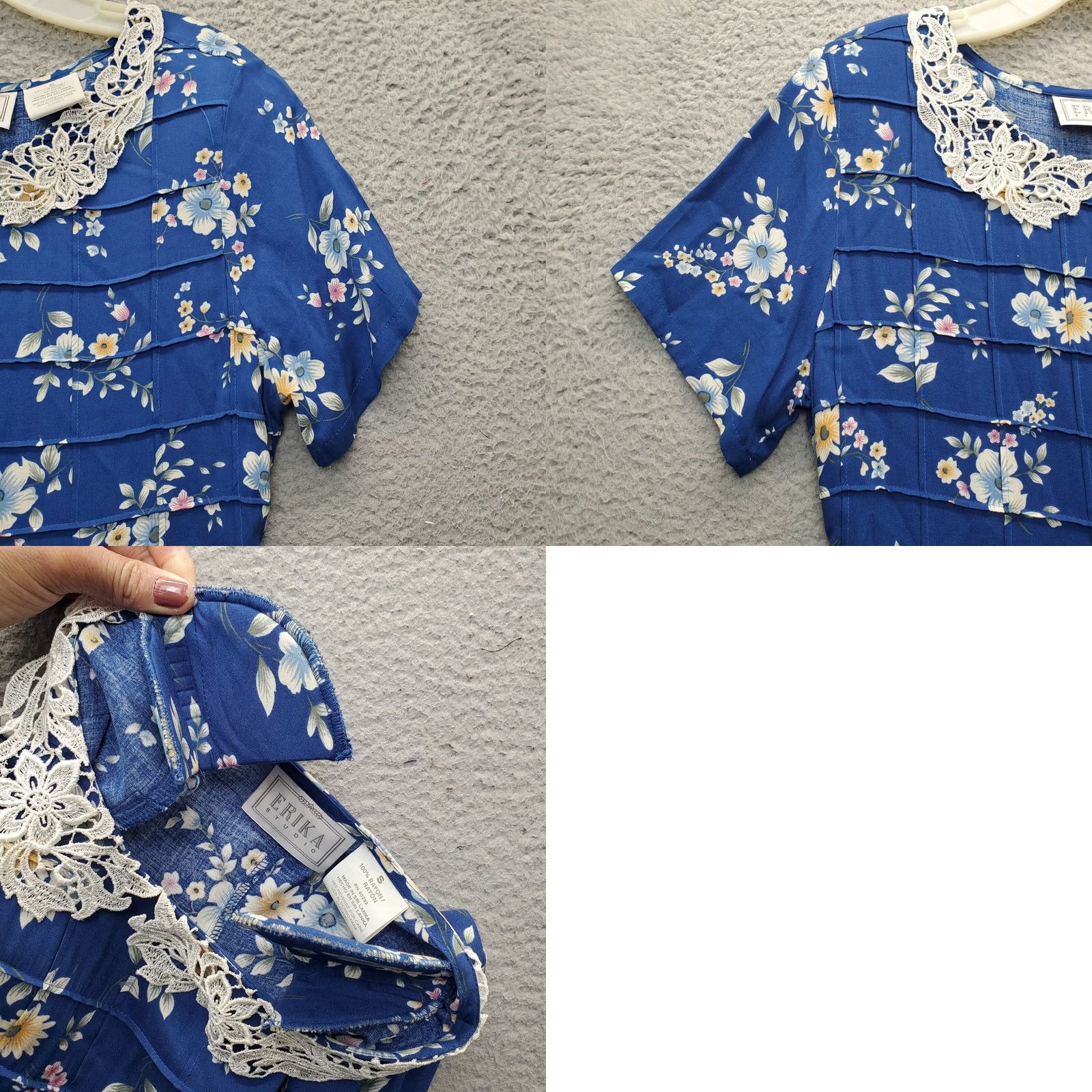 Vintage ERIKA Women S A-Line Dress Mult Floral Lace Pleated Button Front Short Sleeve Size S / US 4 / IT 40 - 8 Thumbnail