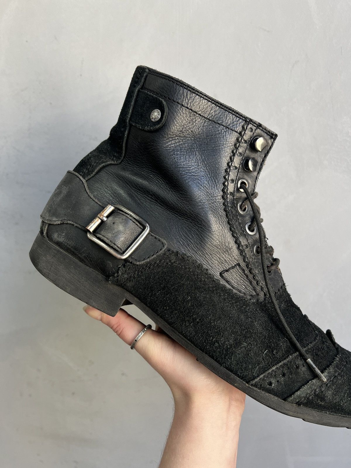 Replay Vintage bikkembergs style Black Distressed Combat Boots 90s Size US 10 / EU 43 - 4 Thumbnail