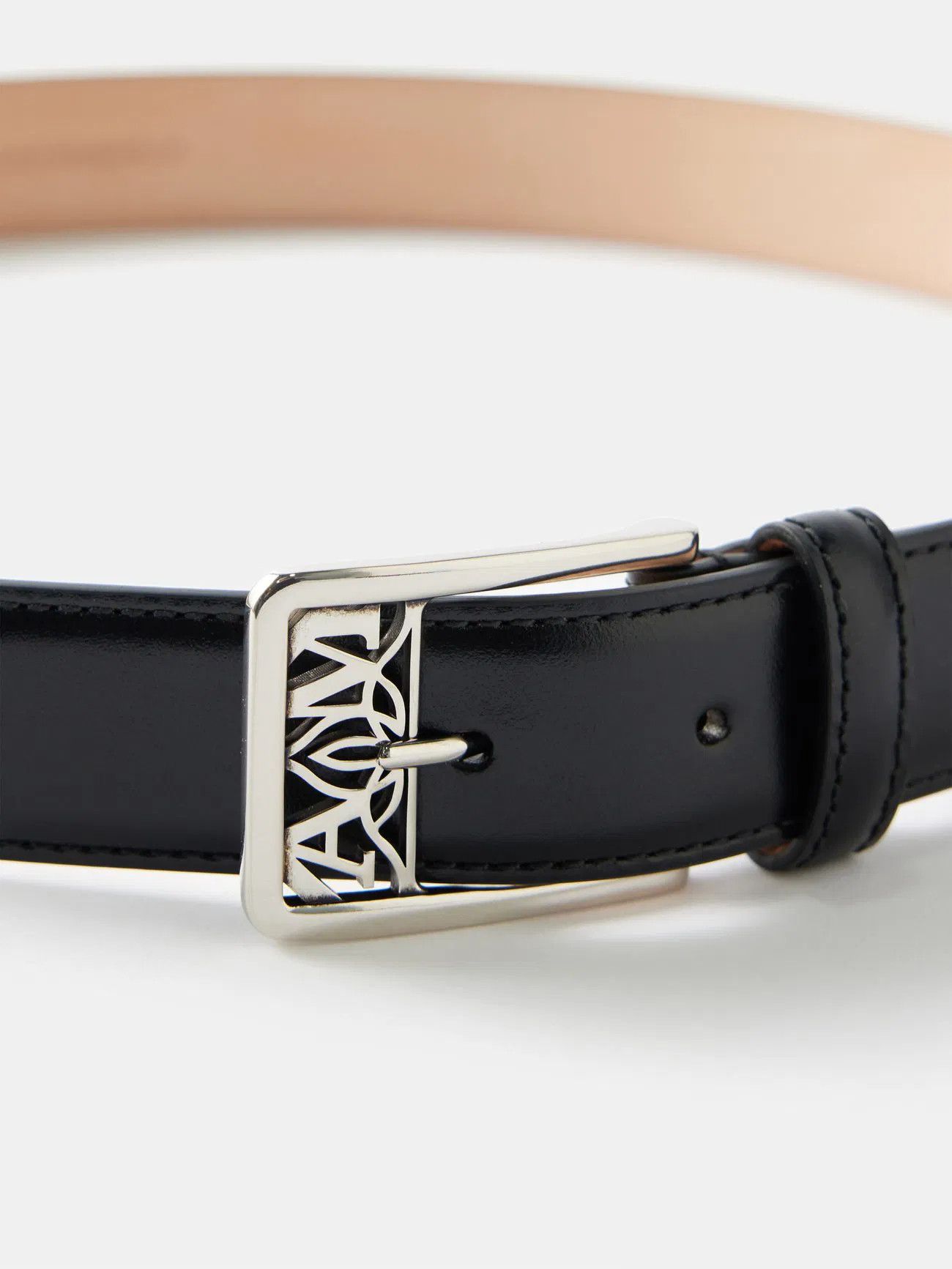 Alexander McQueen ALEXANDER MCQUEEN Seal black logo buckle leather belt 90 q Size 34 - 4 Thumbnail