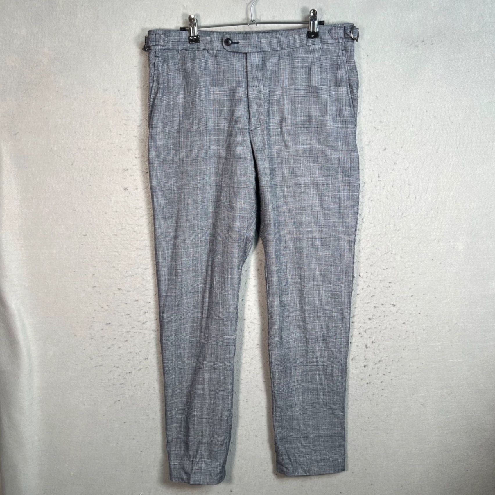 Suitsupply Suit Supply Slim Fit Gray Checkered Dress Pants Mens Size 48 Slim Tapered Front Flat Front 29 In Inseam Gray Linen Wool Silk Dress Pants Mens Medium? Size 48R - 2 Thumbnail